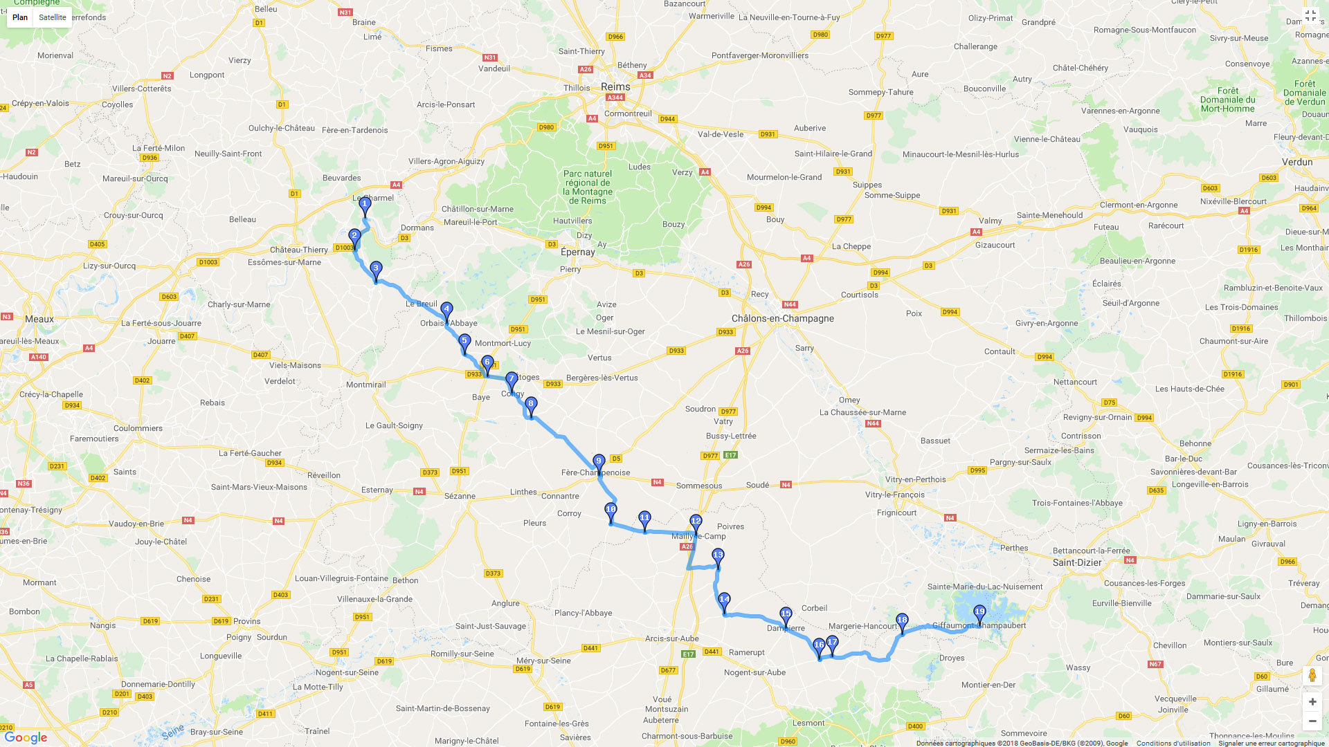 Pour zoomer sur la carte et avoir plus de détails, connectez-vous ! Carte roadbook Lac du Der-Chantecoq