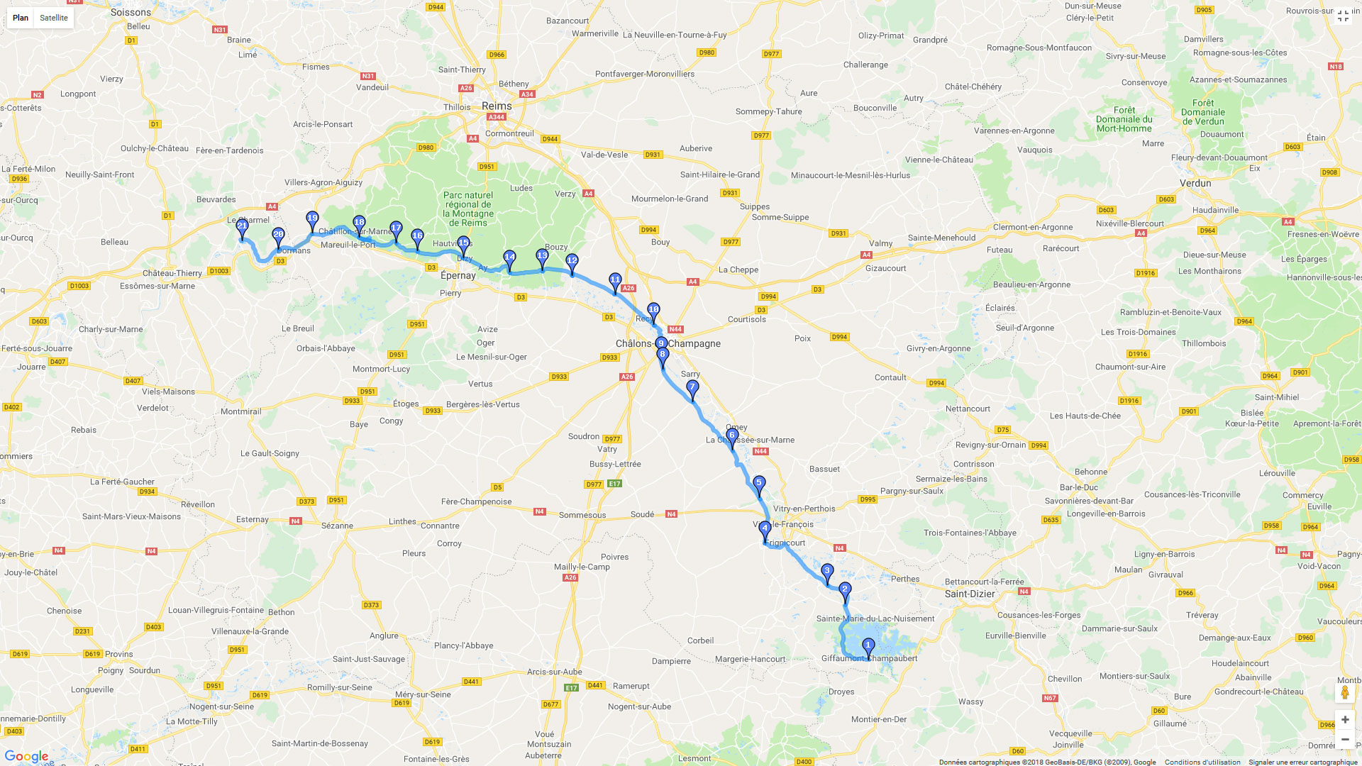 Pour zoomer sur la carte et avoir plus de détails, connectez-vous ! Carte roadbook Lac du Der-Chantecoq / Retour