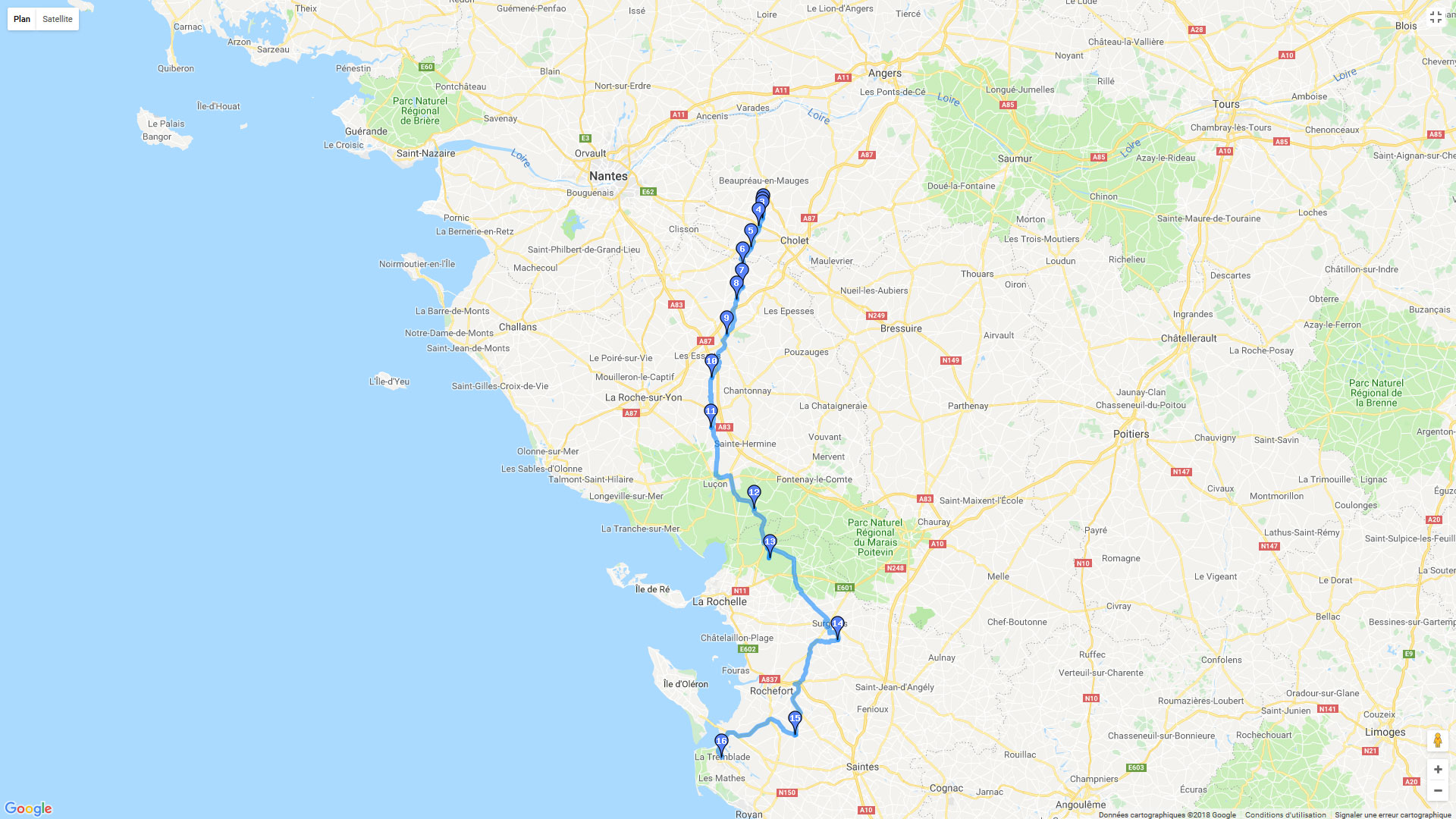 Pour zoomer sur la carte et avoir plus de détails, connectez-vous ! Carte roadbook Direction La Tremblade