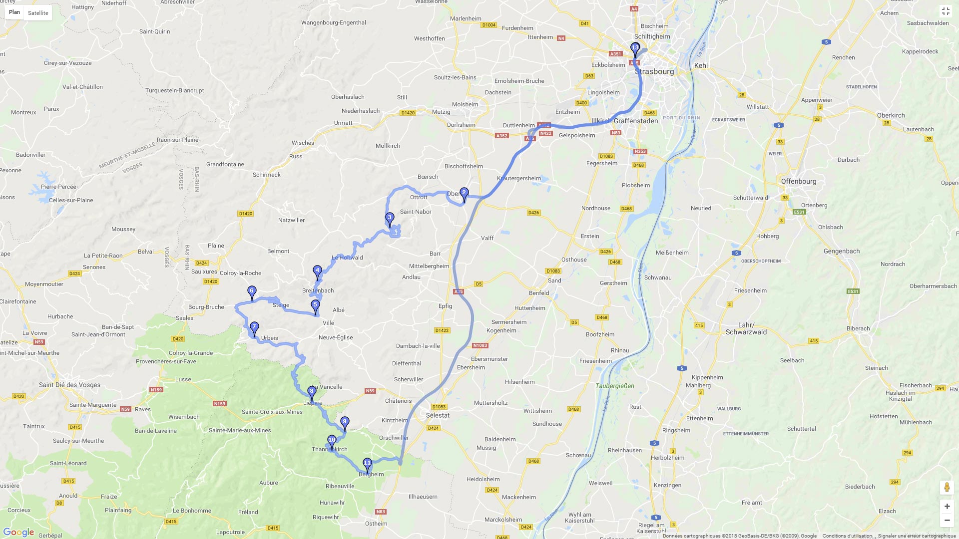 Pour zoomer sur la carte et avoir plus de détails, connectez-vous ! Carte roadbook Col de Steige depuis Strasbourg