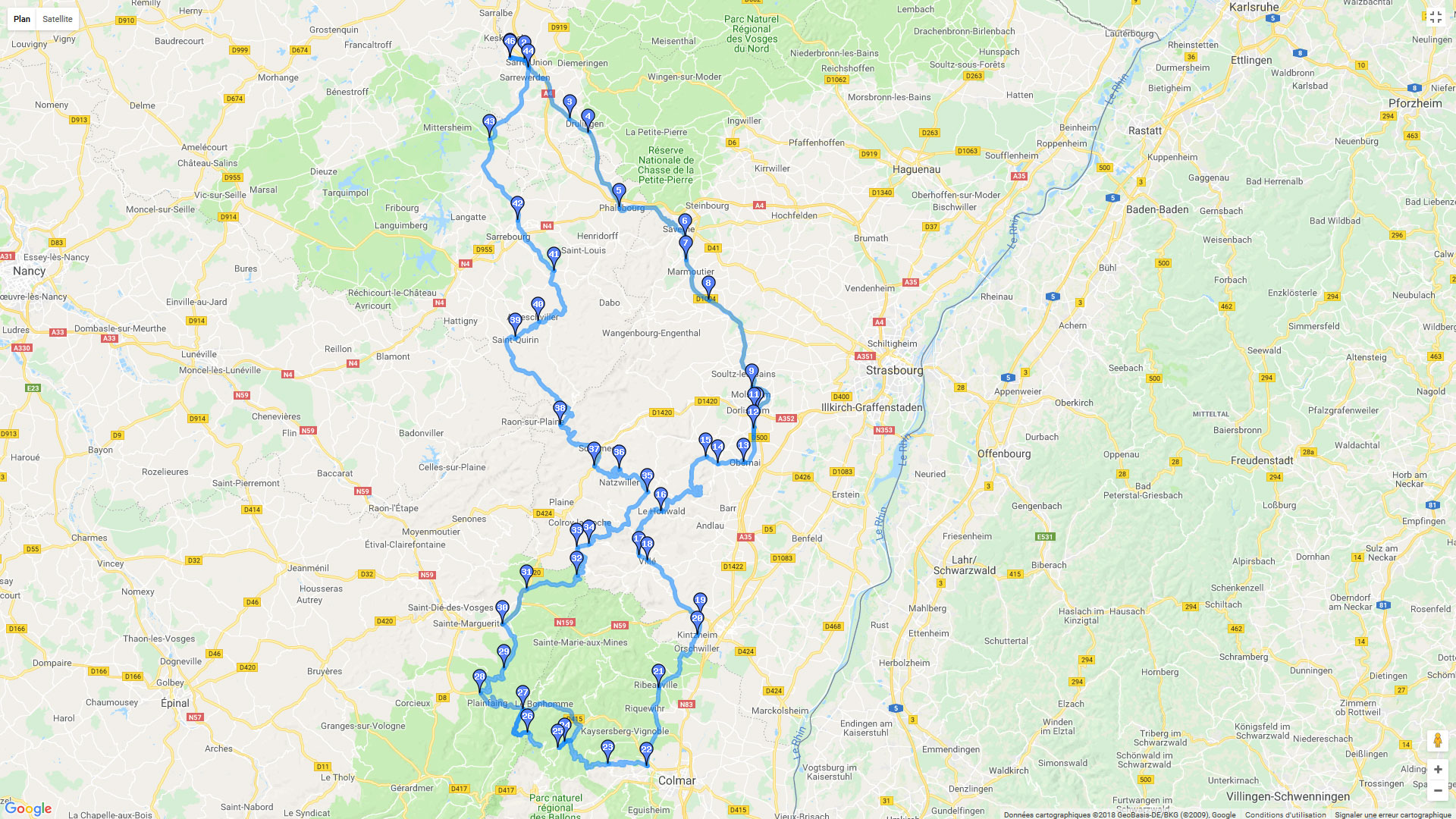 Pour zoomer sur la carte et avoir plus de détails, connectez-vous ! Carte roadbook Balade dans les vosges