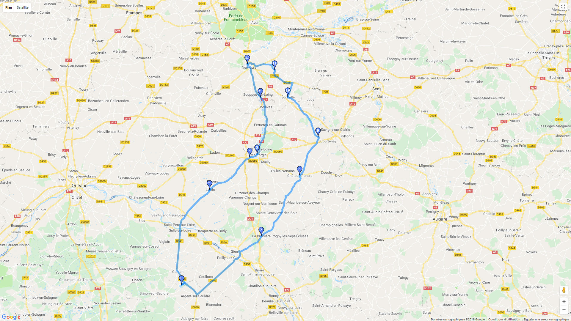 Pour zoomer sur la carte et avoir plus de détails, connectez-vous ! Carte roadbook A l'est du Loiret