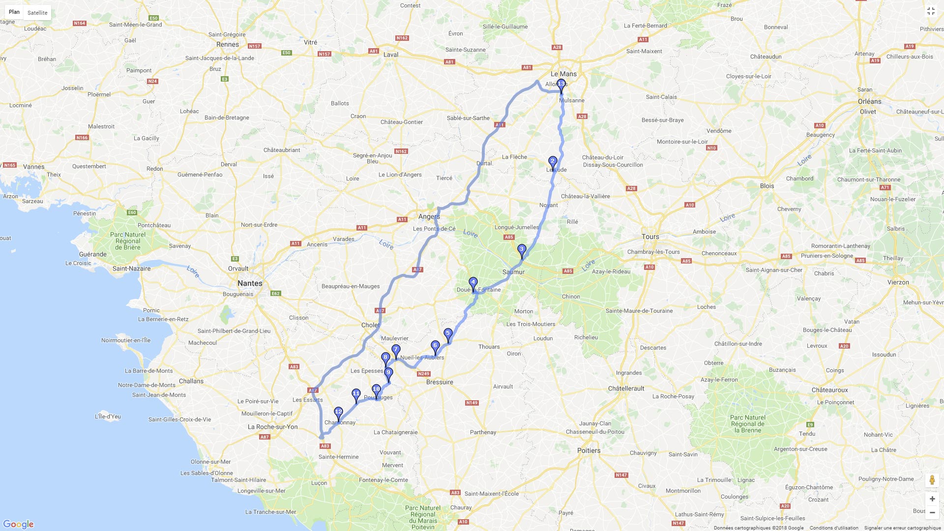 Pour zoomer sur la carte et avoir plus de détails, connectez-vous ! Carte roadbook La Vendée par les petites routes