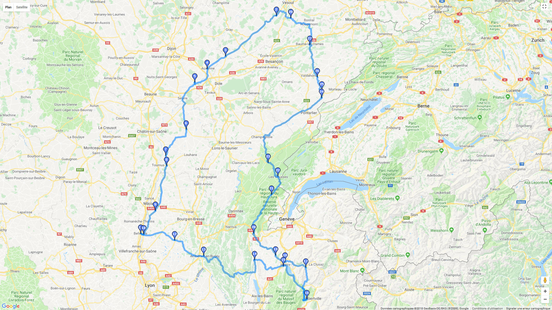 Pour zoomer sur la carte et avoir plus de détails, connectez-vous ! Carte roadbook Tour Est et Centre-Est