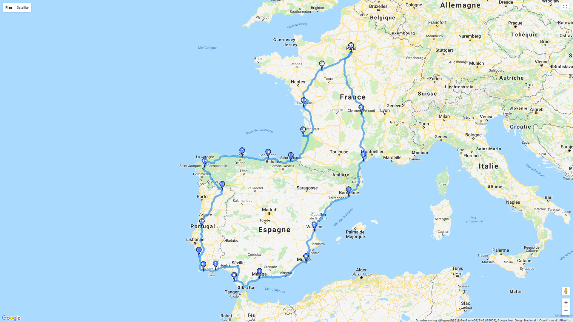Pour zoomer sur la carte et avoir plus de détails, connectez-vous ! Carte roadbook Iberia