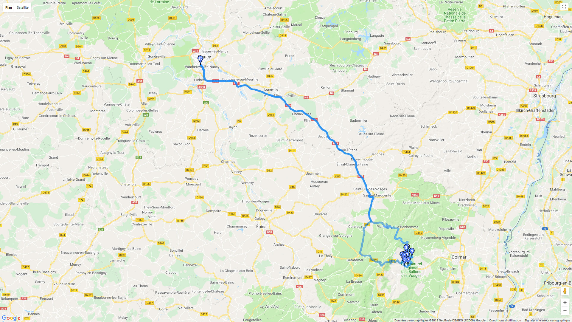 Pour zoomer sur la carte et avoir plus de détails, connectez-vous ! Carte roadbook Les Ballons des Vosges