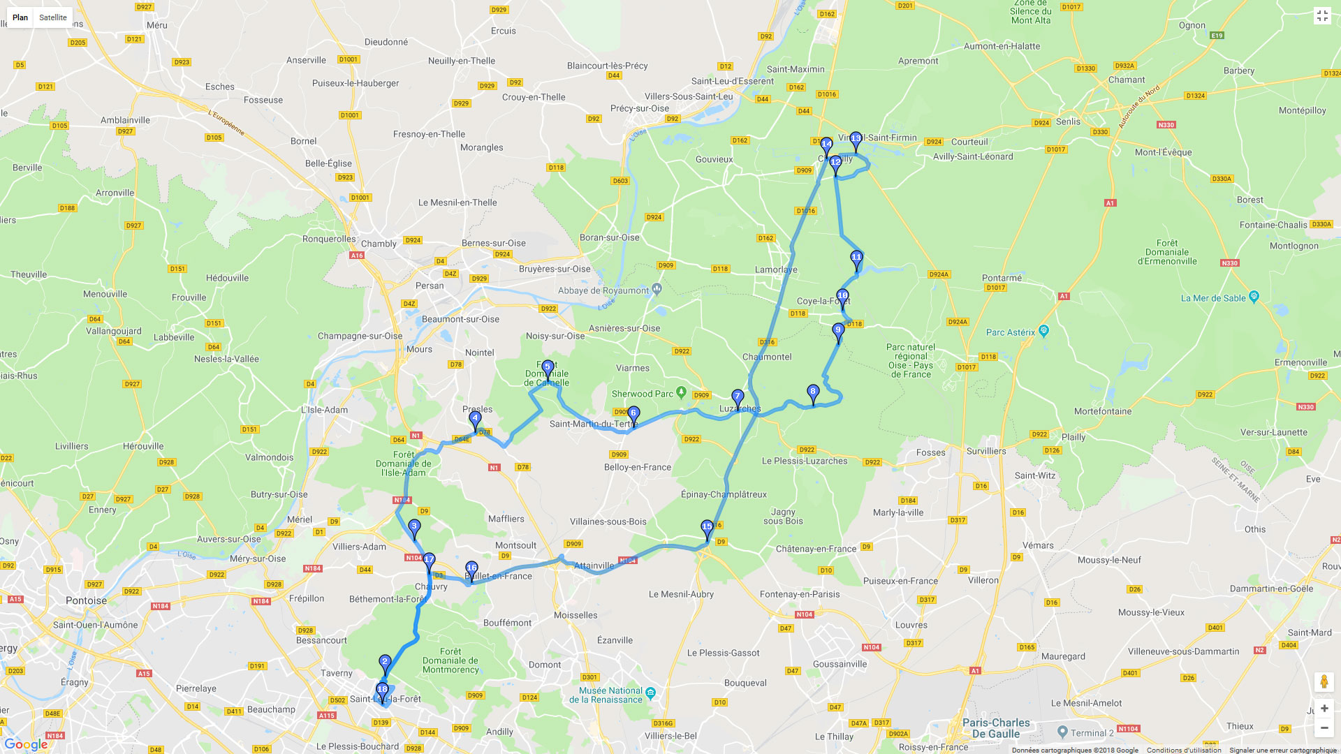 Pour zoomer sur la carte et avoir plus de détails, connectez-vous ! Carte roadbook Petites routes autour de l'Oise