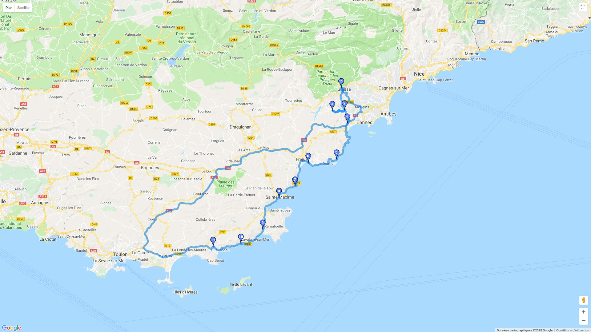 Pour zoomer sur la carte et avoir plus de détails, connectez-vous ! Carte roadbook La route du Mimosa