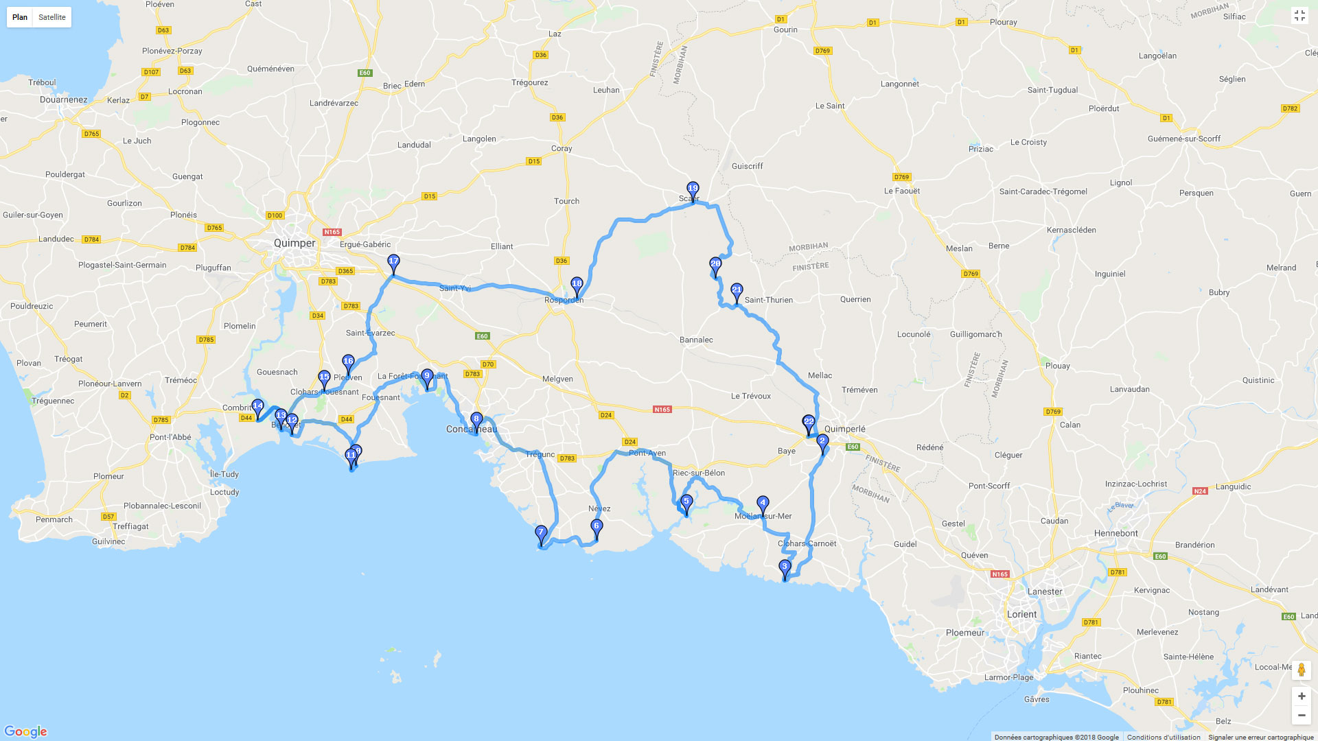 Pour zoomer sur la carte et avoir plus de détails, connectez-vous ! Carte roadbook Sud Finistère