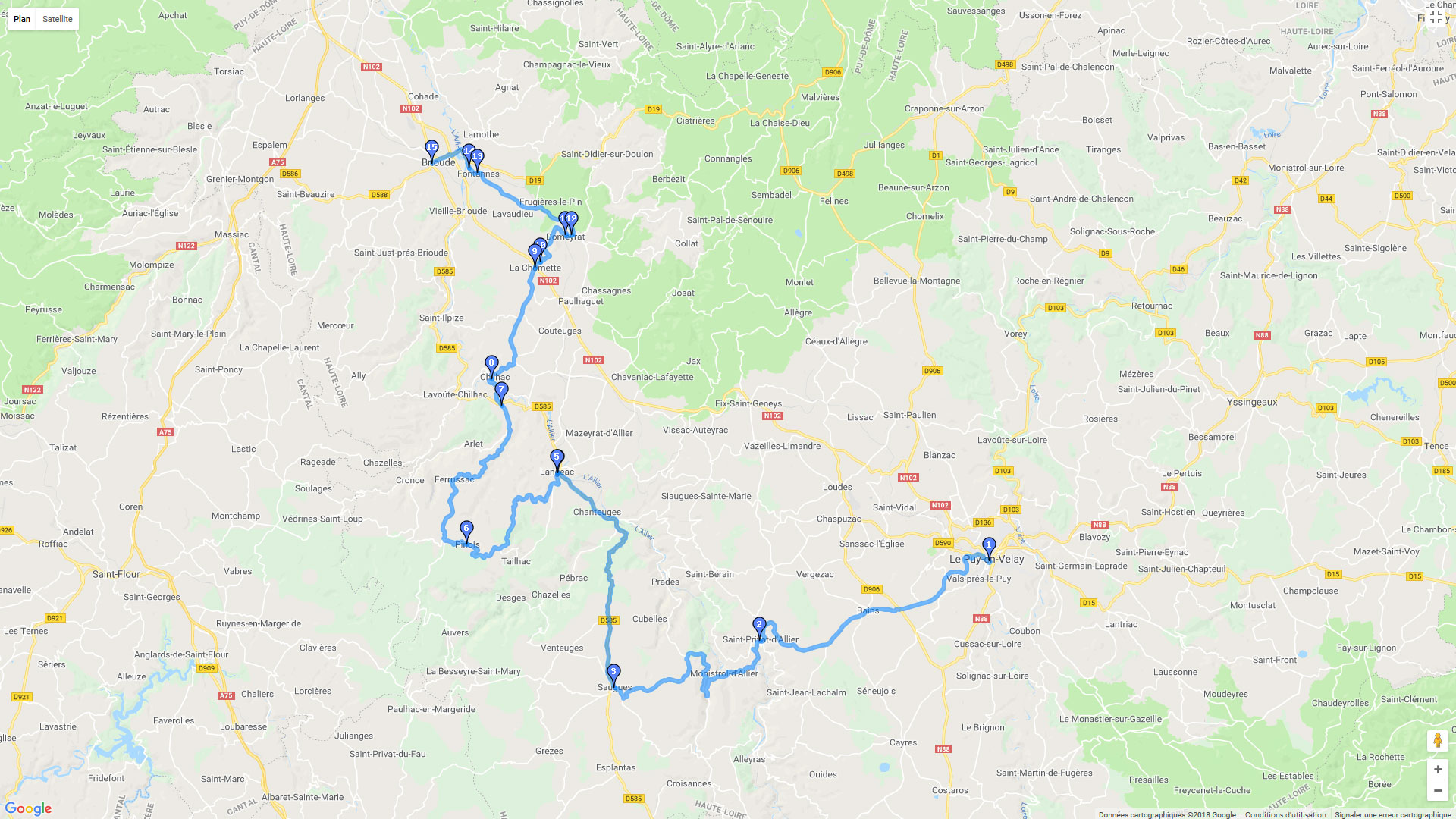 Pour zoomer sur la carte et avoir plus de détails, connectez-vous ! Carte roadbook Week-end en Haute-Loire 1/3