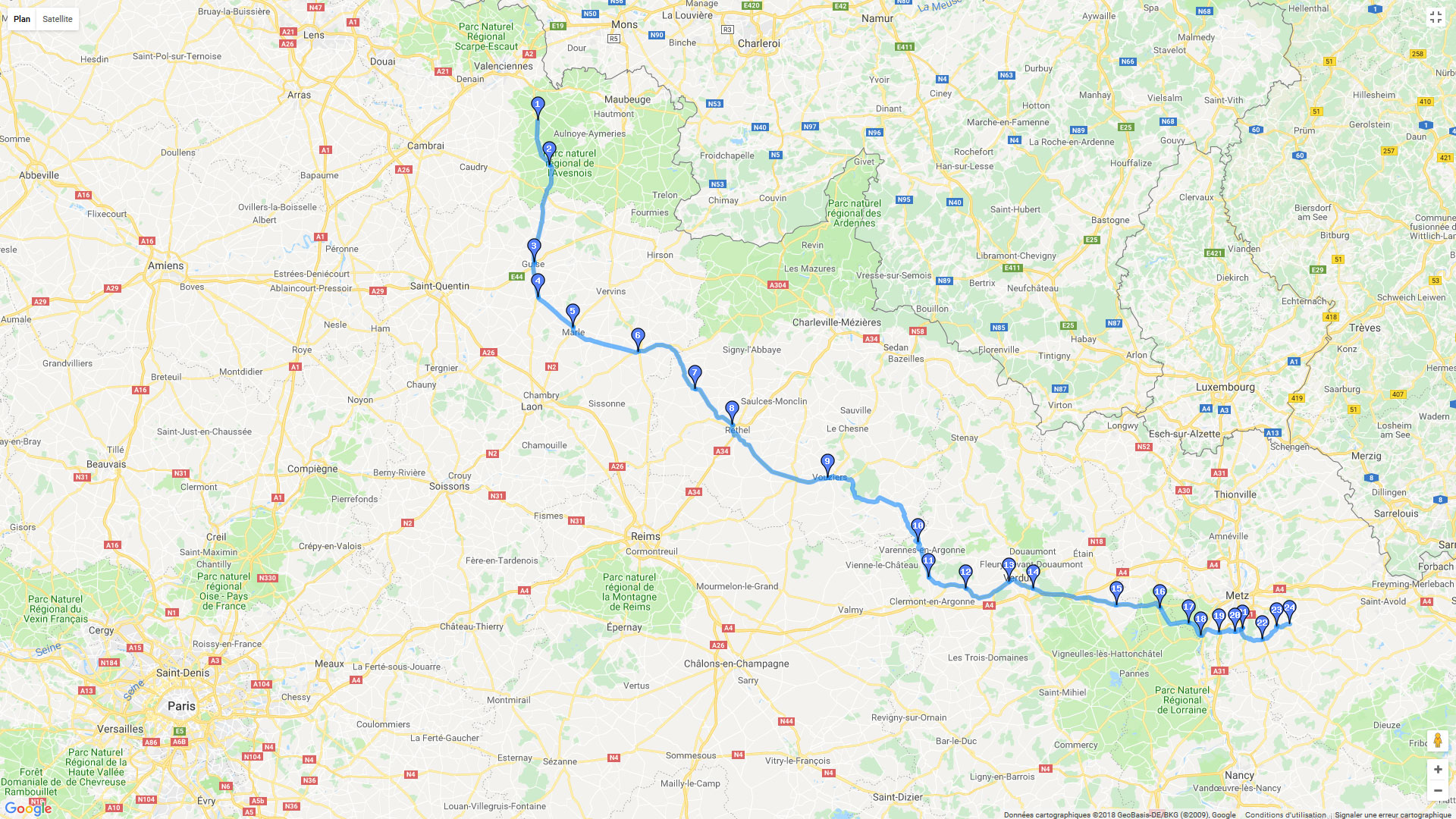 Pour zoomer sur la carte et avoir plus de détails, connectez-vous ! Carte roadbook Le Quesnoy à Bazoncourt - variante
