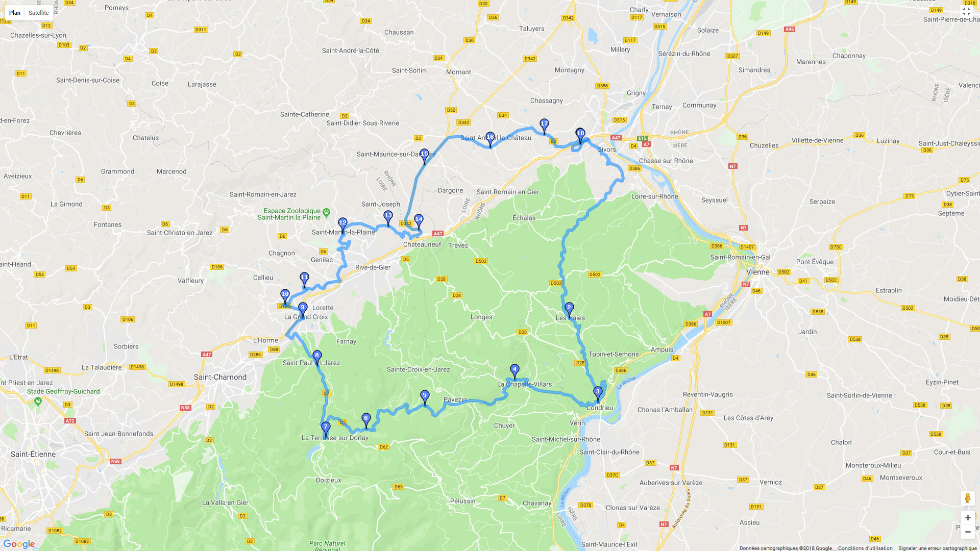 Pour zoomer sur la carte et avoir plus de détails, connectez-vous ! Carte roadbook Au-dessus de Givors