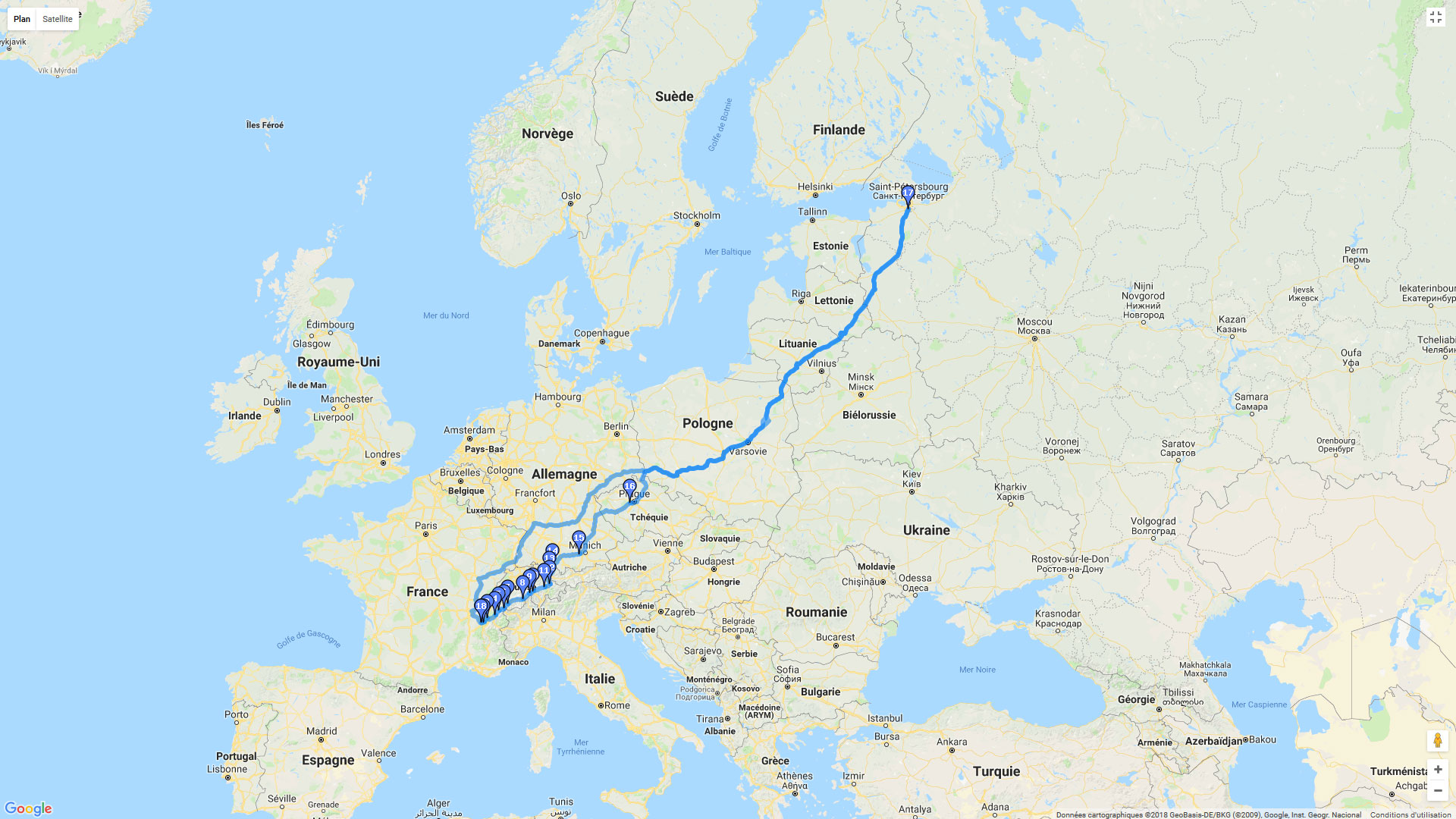Pour zoomer sur la carte et avoir plus de détails, connectez-vous ! Carte roadbook Saint Petersburg - Russie