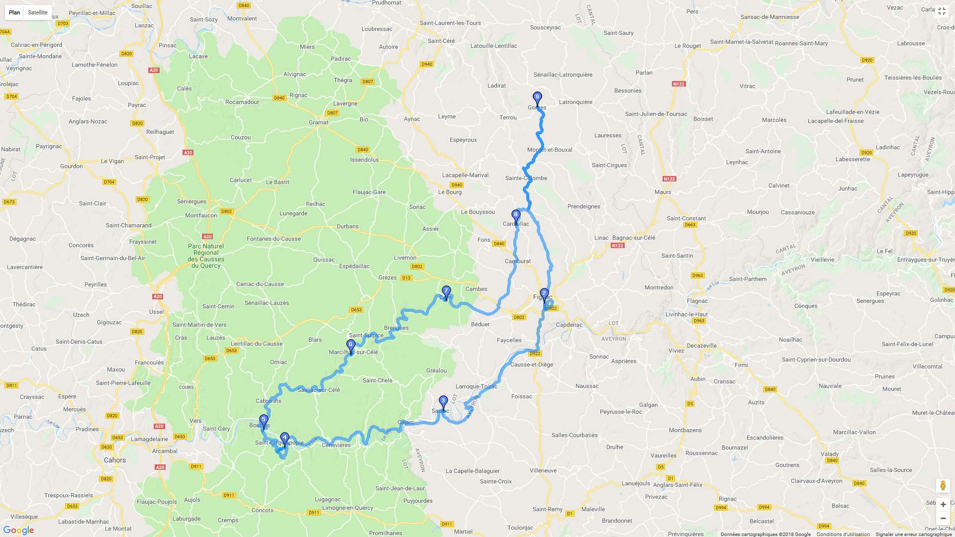 Pour zoomer sur la carte et avoir plus de détails, connectez-vous ! Carte roadbook Au long du Lot