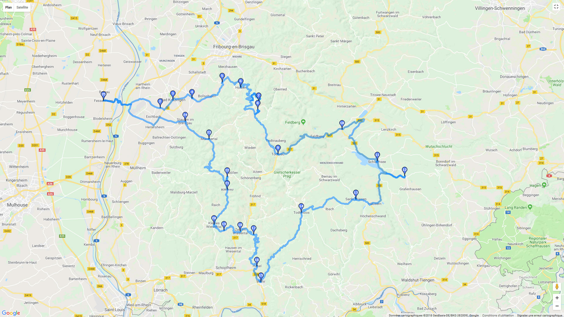 Pour zoomer sur la carte et avoir plus de détails, connectez-vous ! Carte roadbook Balade en forêt noire