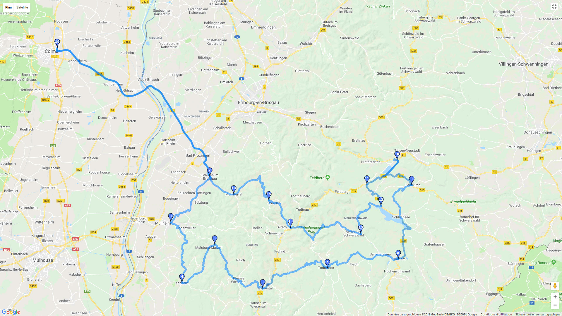 Pour zoomer sur la carte et avoir plus de détails, connectez-vous ! Carte roadbook Schwartzwald