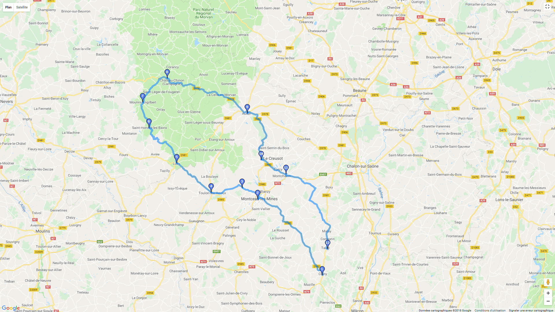 Pour zoomer sur la carte et avoir plus de détails, connectez-vous ! Carte roadbook Un peu de Morvans
