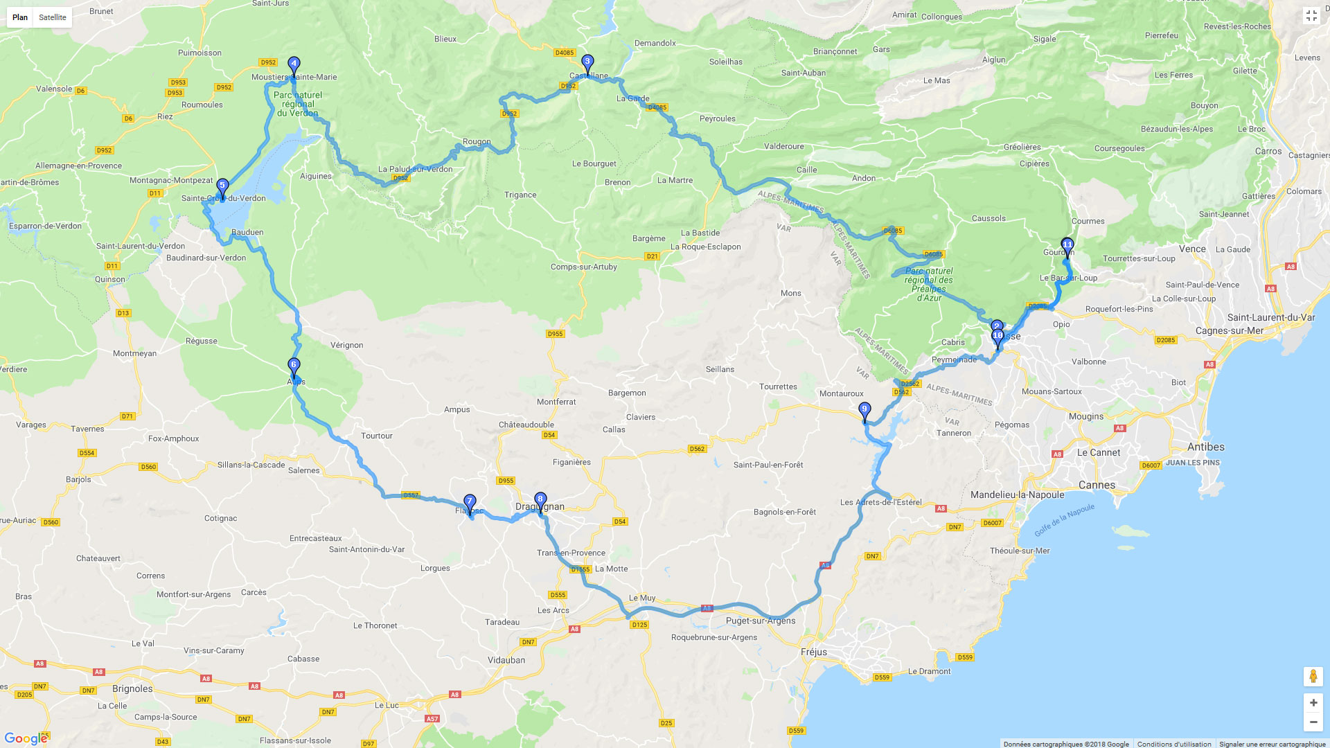 Pour zoomer sur la carte et avoir plus de détails, connectez-vous ! Carte roadbook Au long du Verdon