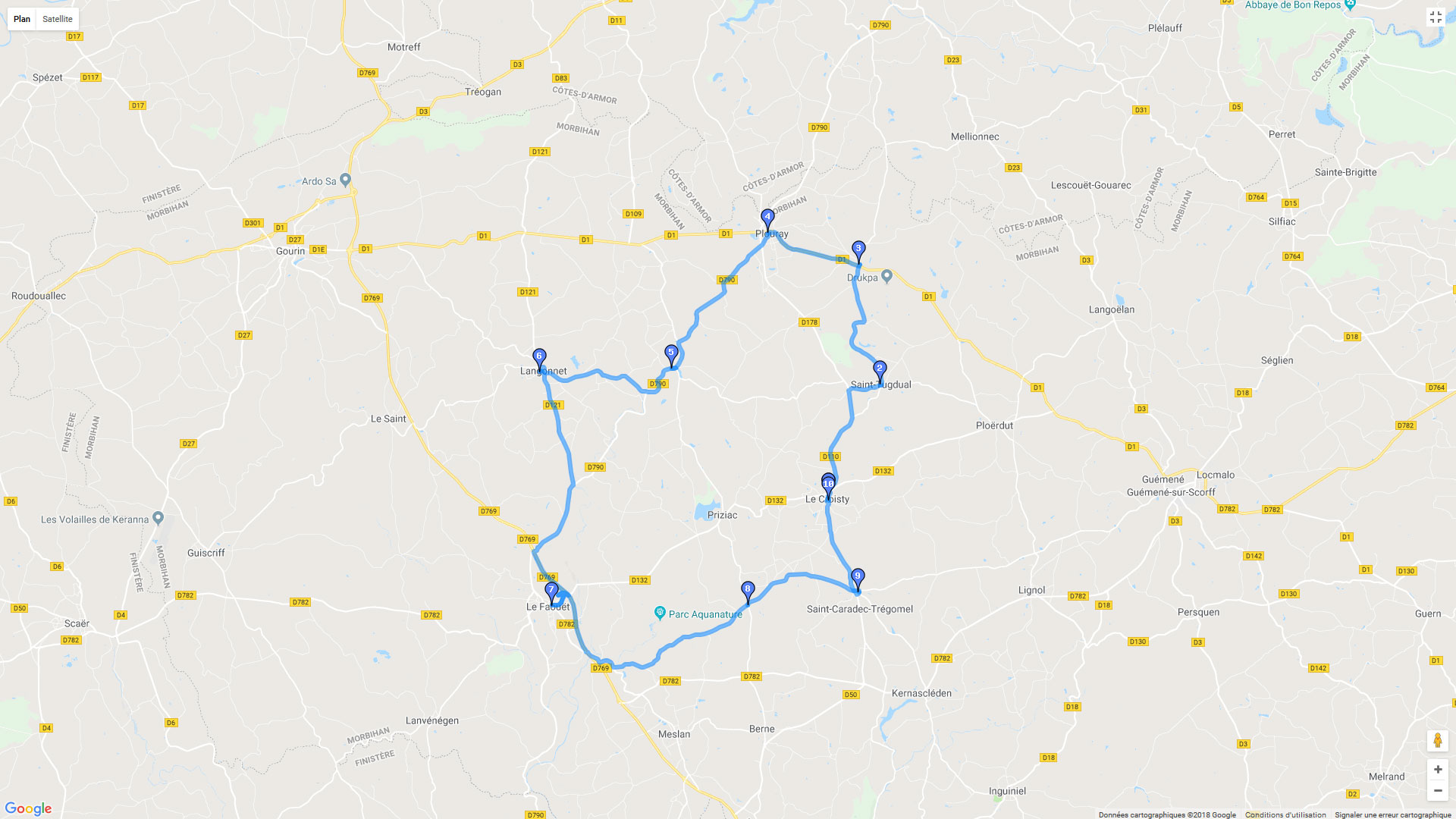 Pour zoomer sur la carte et avoir plus de détails, connectez-vous ! Carte roadbook Autour de Le Faouët