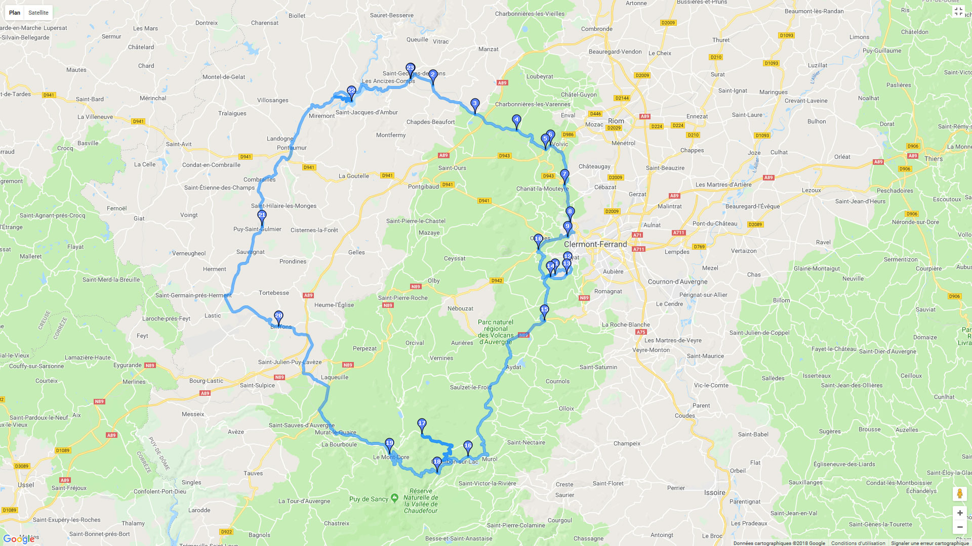 Pour zoomer sur la carte et avoir plus de détails, connectez-vous ! Carte roadbook Des sources et des volcans