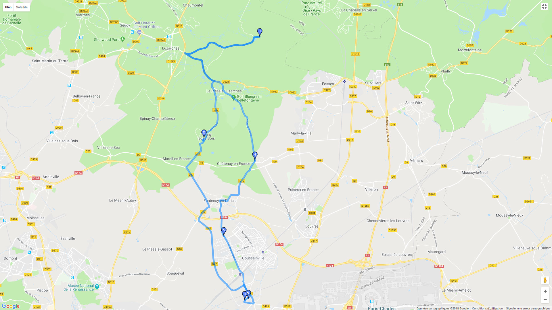 Pour zoomer sur la carte et avoir plus de détails, connectez-vous ! Carte roadbook Boucle Est Val-d'Oise