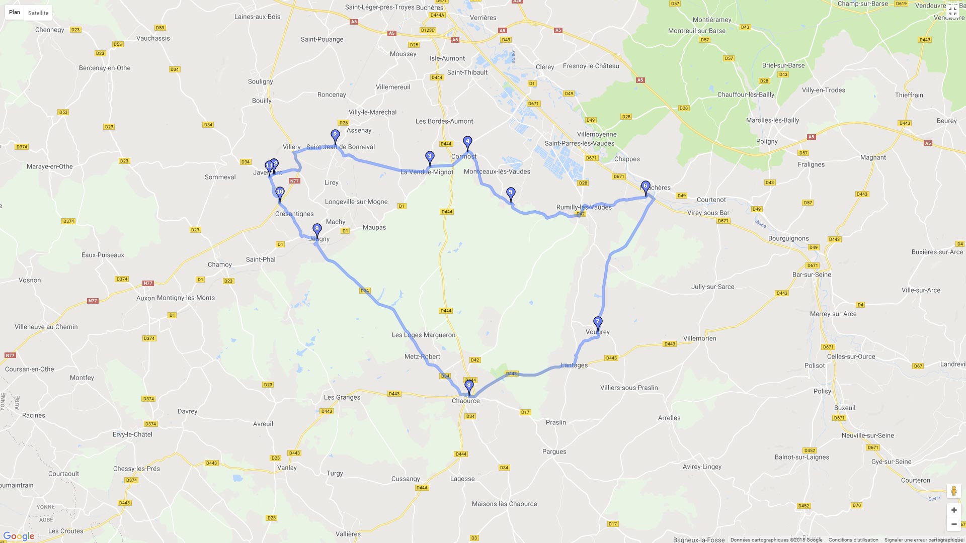 Pour zoomer sur la carte et avoir plus de détails, connectez-vous ! Carte roadbook Circuit chaource