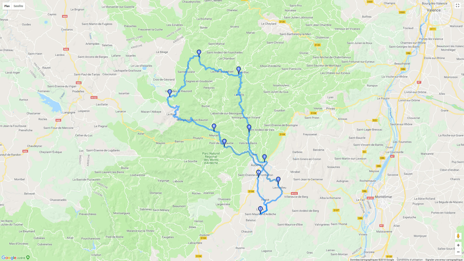 Pour zoomer sur la carte et avoir plus de détails, connectez-vous ! Carte roadbook St Maurice d'Ardèche - Gerbier de Jonc