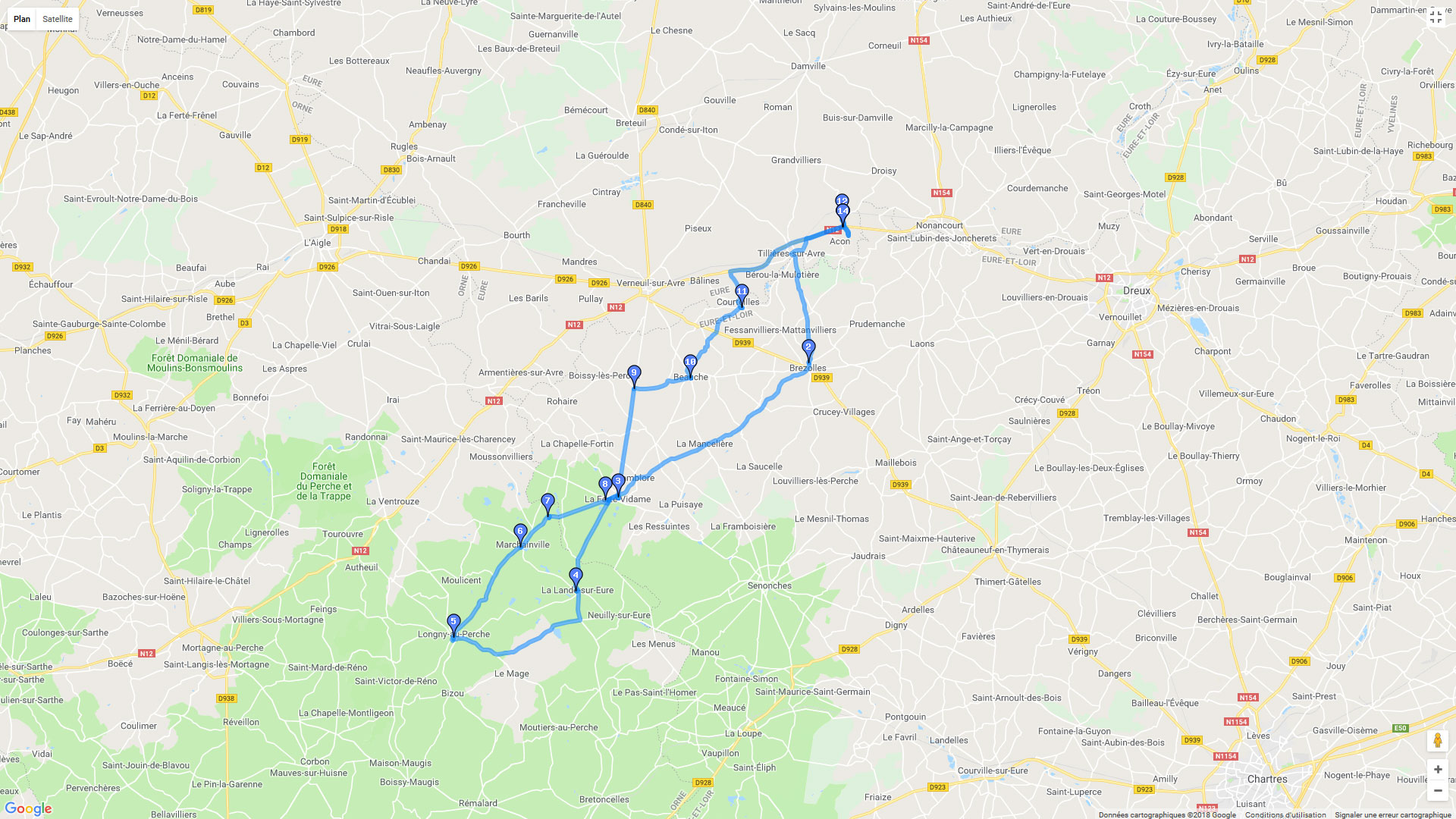 Pour zoomer sur la carte et avoir plus de détails, connectez-vous ! Carte roadbook Balade courte dans le Perche