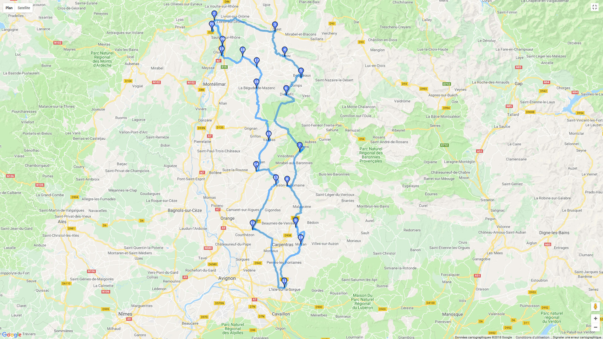 Pour zoomer sur la carte et avoir plus de détails, connectez-vous ! Carte roadbook Baix / L'Isle-sur-la-Sorgue