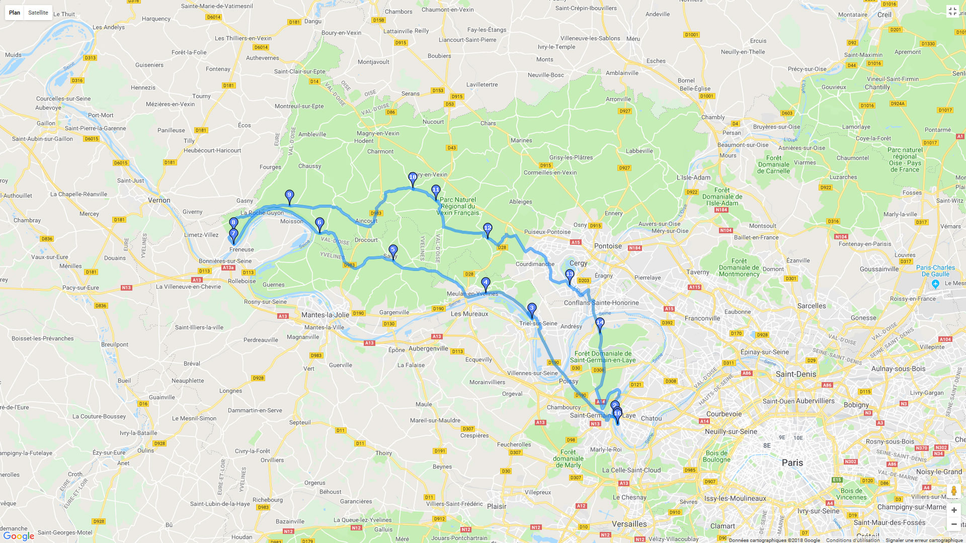 Pour zoomer sur la carte et avoir plus de détails, connectez-vous ! Carte roadbook Escapade dans le Vexin