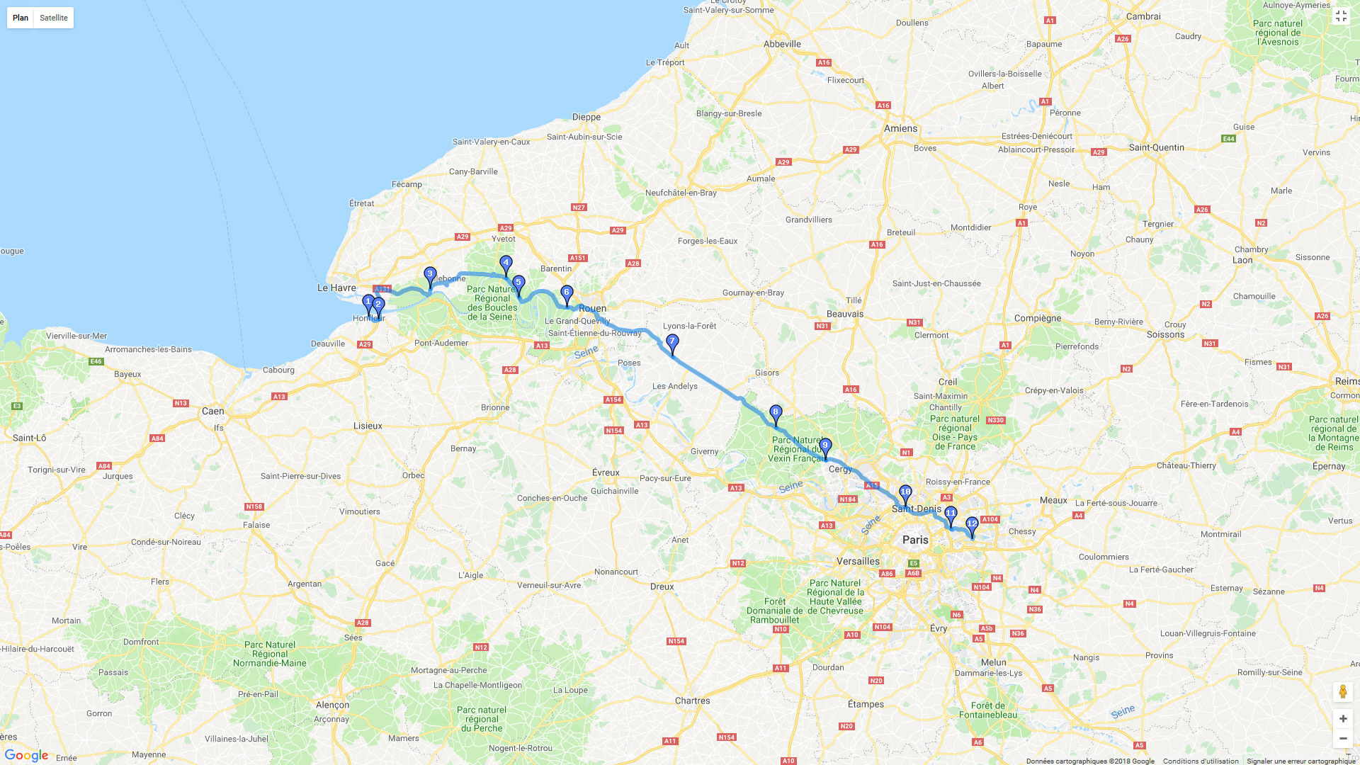 Pour zoomer sur la carte et avoir plus de détails, connectez-vous ! Carte roadbook Honfleur - Gournay