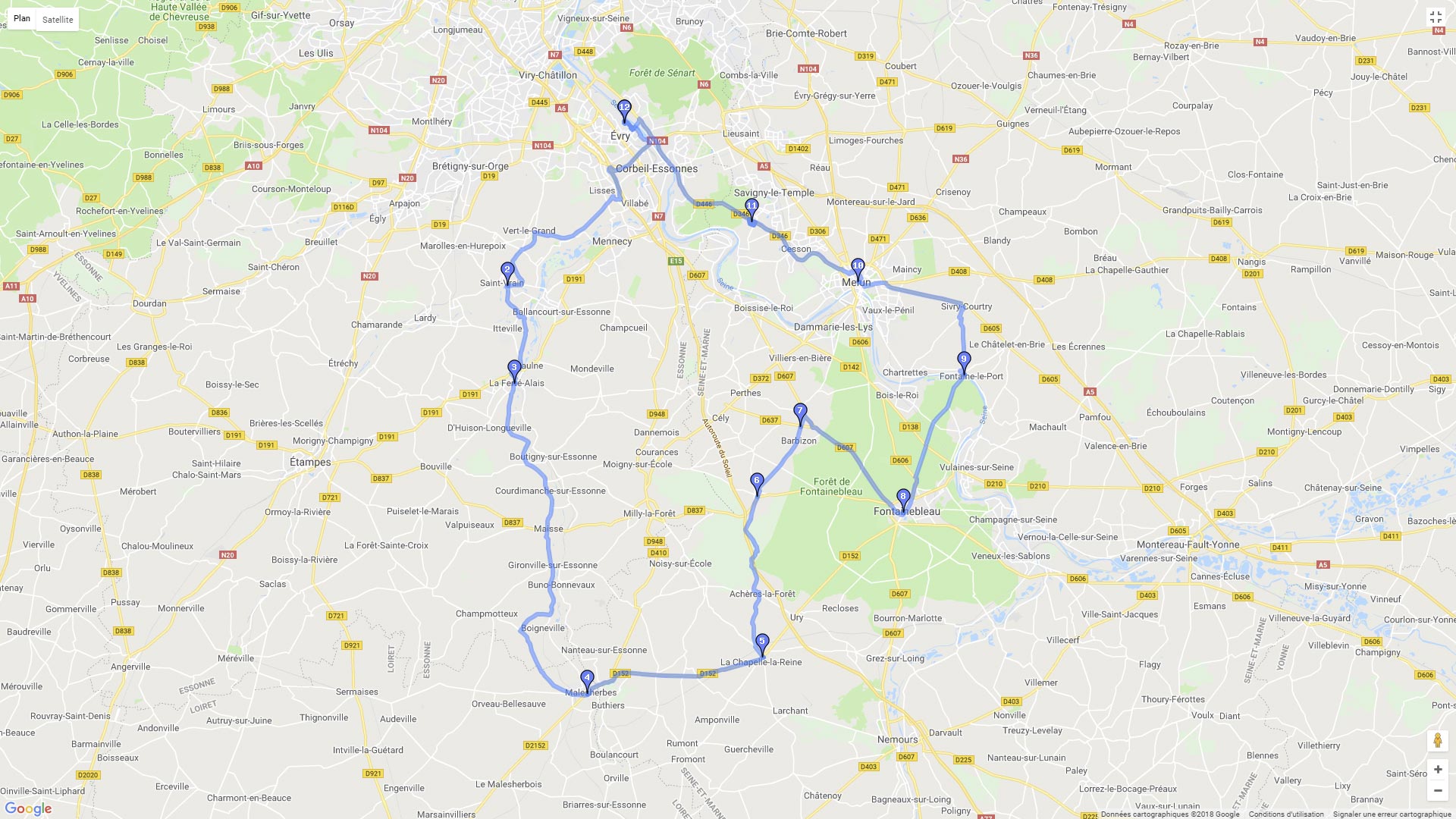 Pour zoomer sur la carte et avoir plus de détails, connectez-vous ! Carte roadbook Boucle vers Fontainebleau