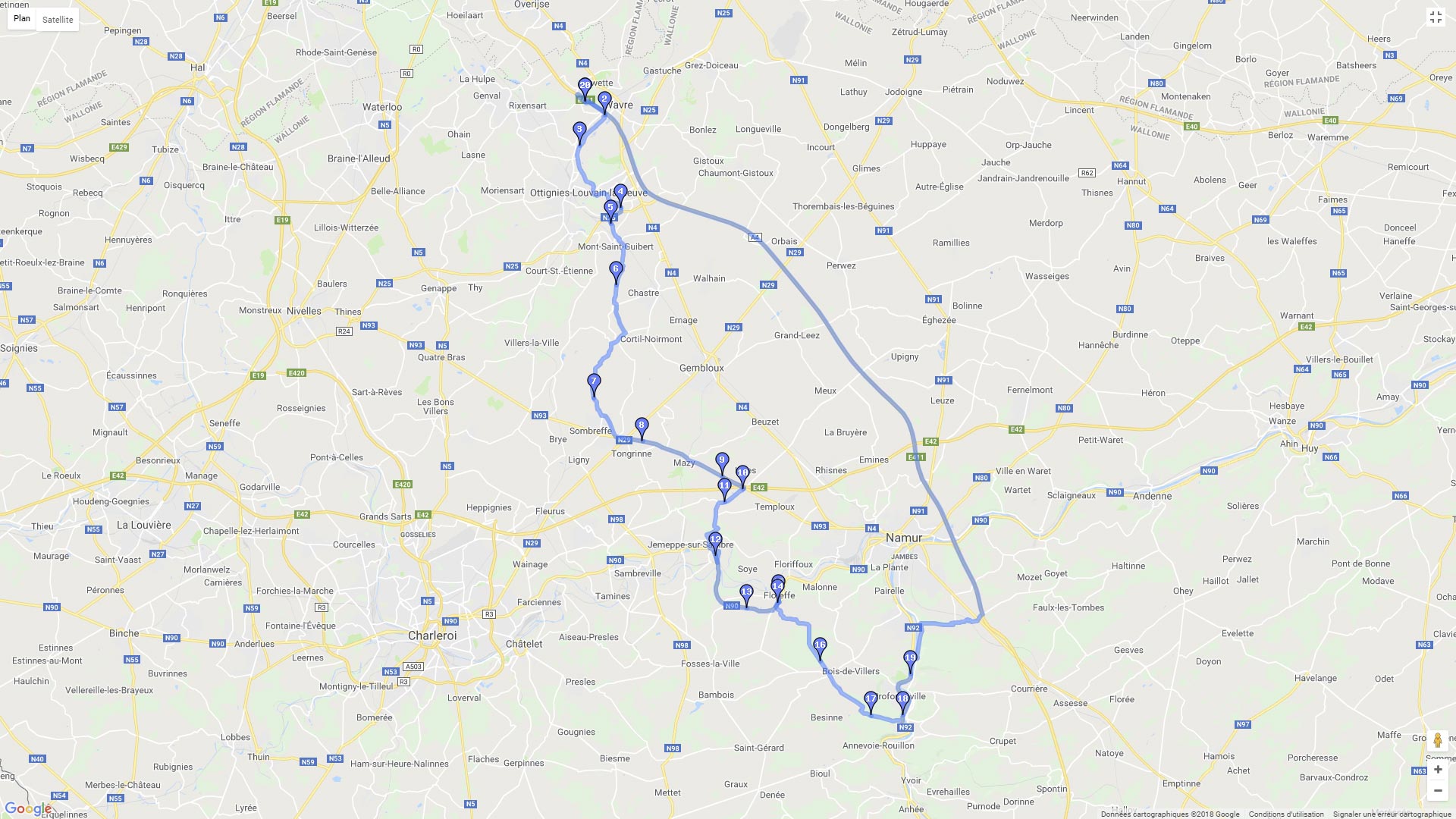 Pour zoomer sur la carte et avoir plus de détails, connectez-vous ! Carte roadbook Abbaye Floreffe