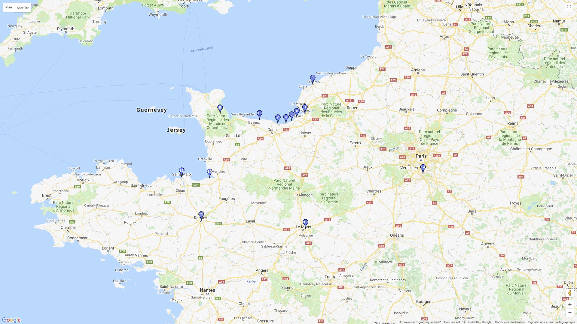 Pour zoomer sur la carte et avoir plus de détails, connectez-vous ! Carte roadbook Normandie - Mt St Michel - St Malo