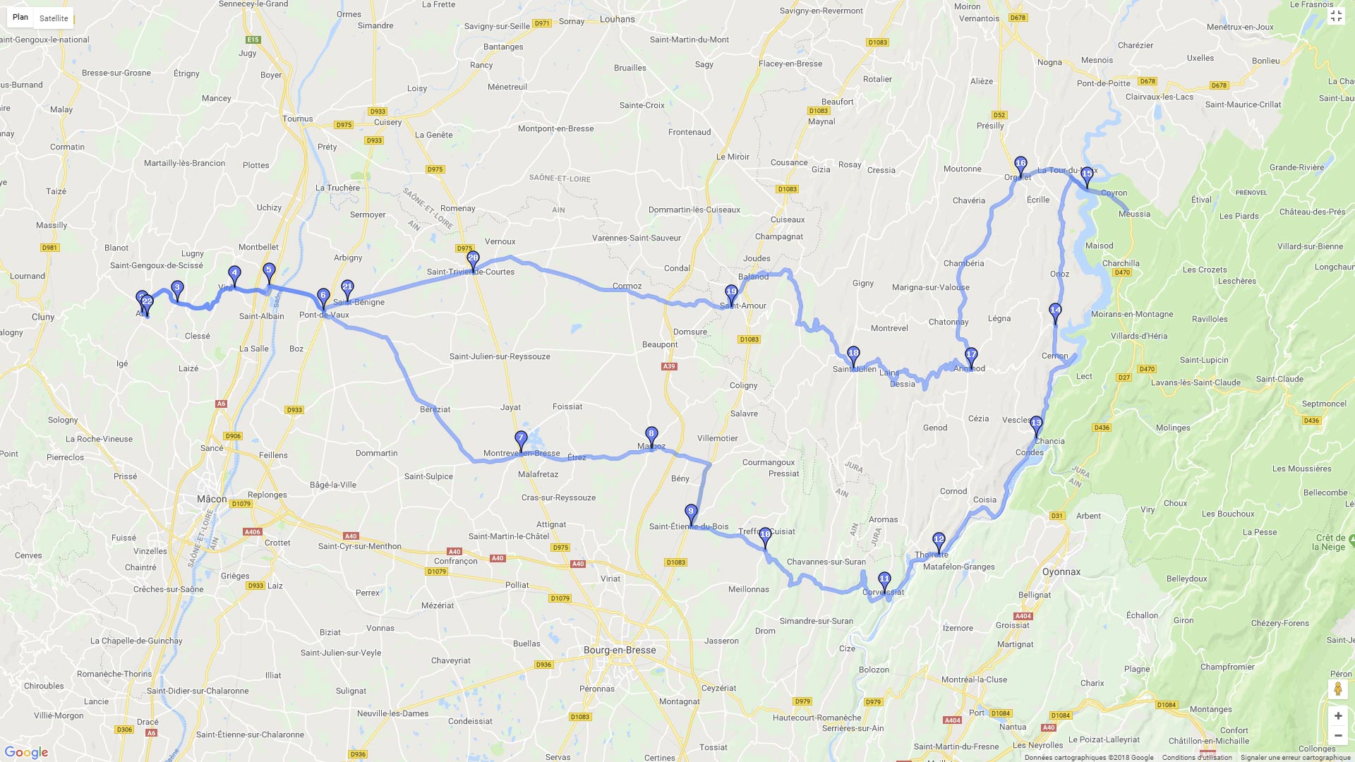 Pour zoomer sur la carte et avoir plus de détails, connectez-vous ! Carte roadbook Balade dans l'Ain