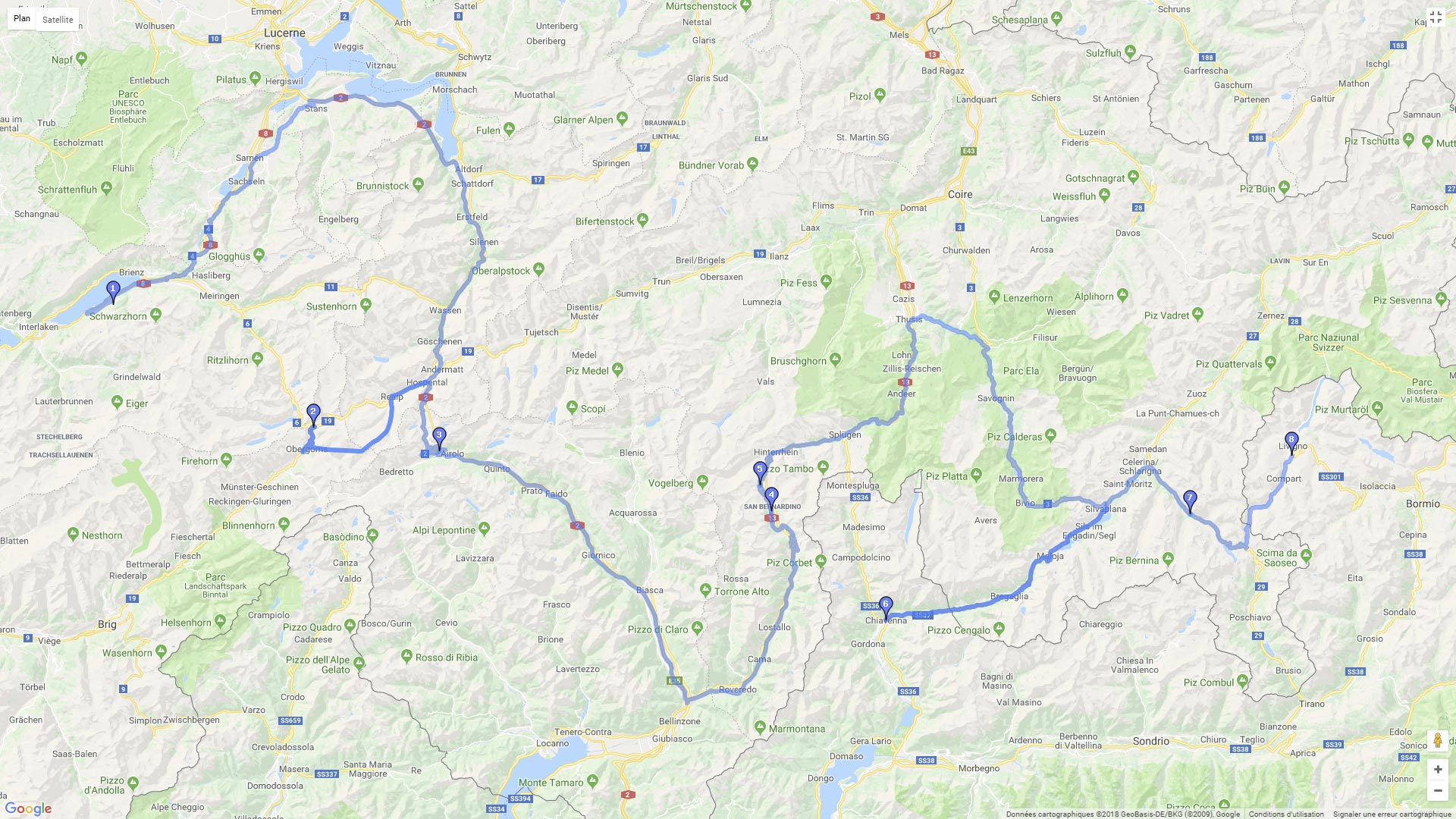 Pour zoomer sur la carte et avoir plus de détails, connectez-vous ! Carte roadbook Les cols Suisse