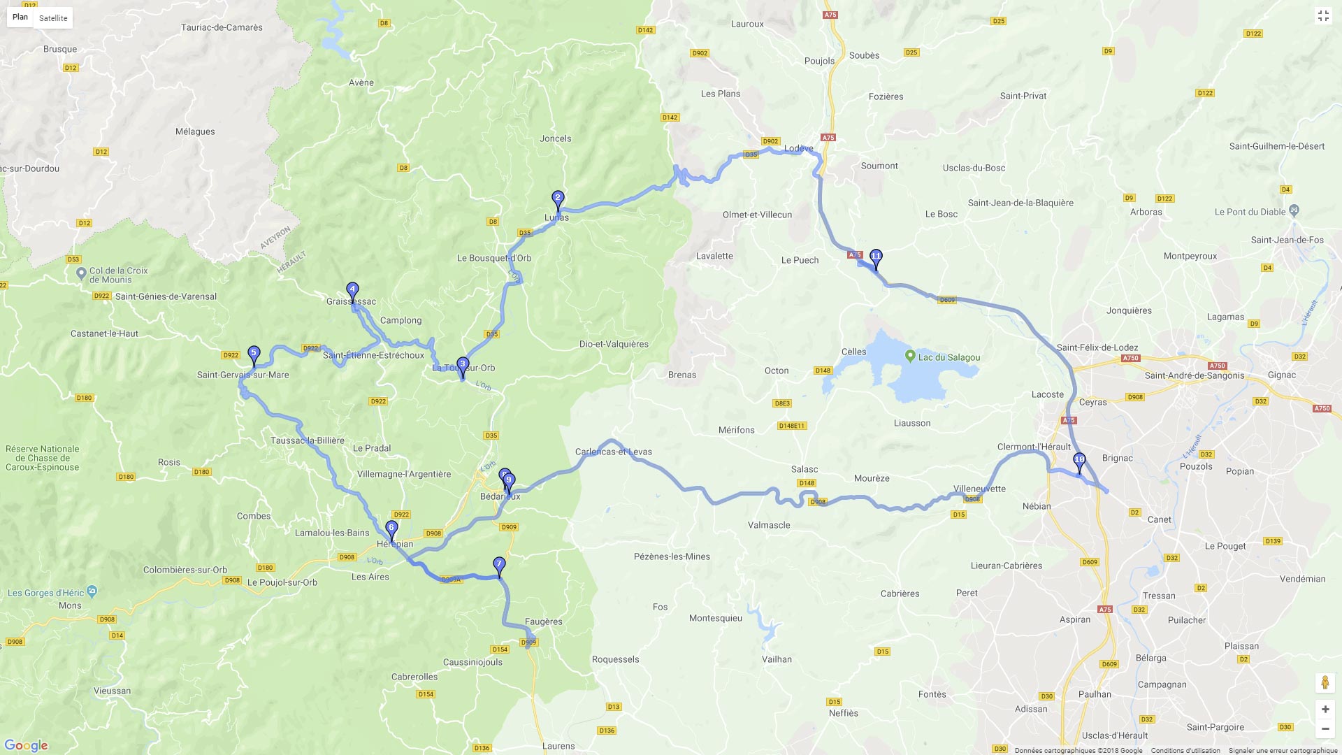 Pour zoomer sur la carte et avoir plus de détails, connectez-vous ! Carte roadbook Les meilleures routes de l'Hérault