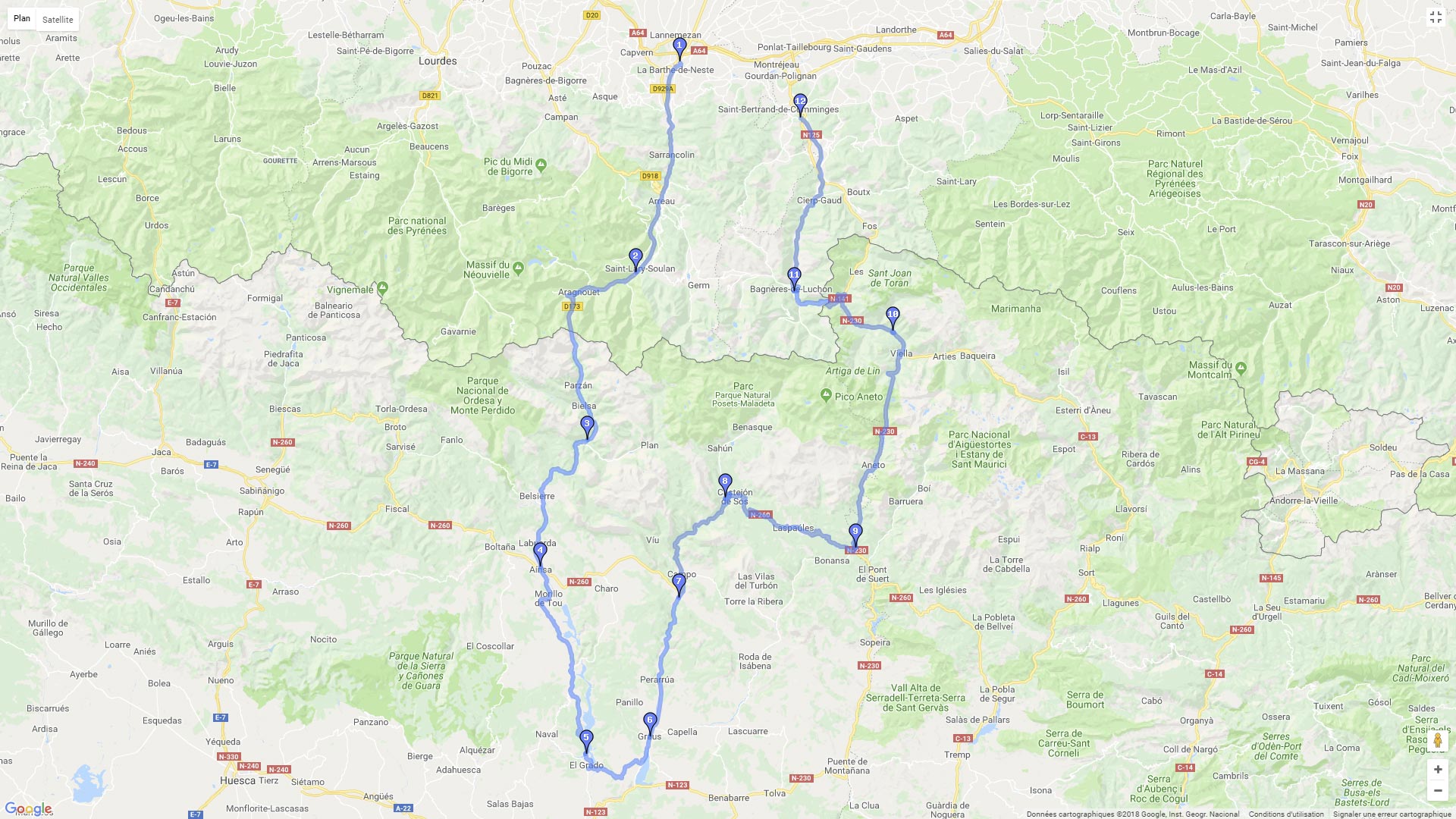 Pour zoomer sur la carte et avoir plus de détails, connectez-vous ! Carte roadbook Parc national des Pyrénées