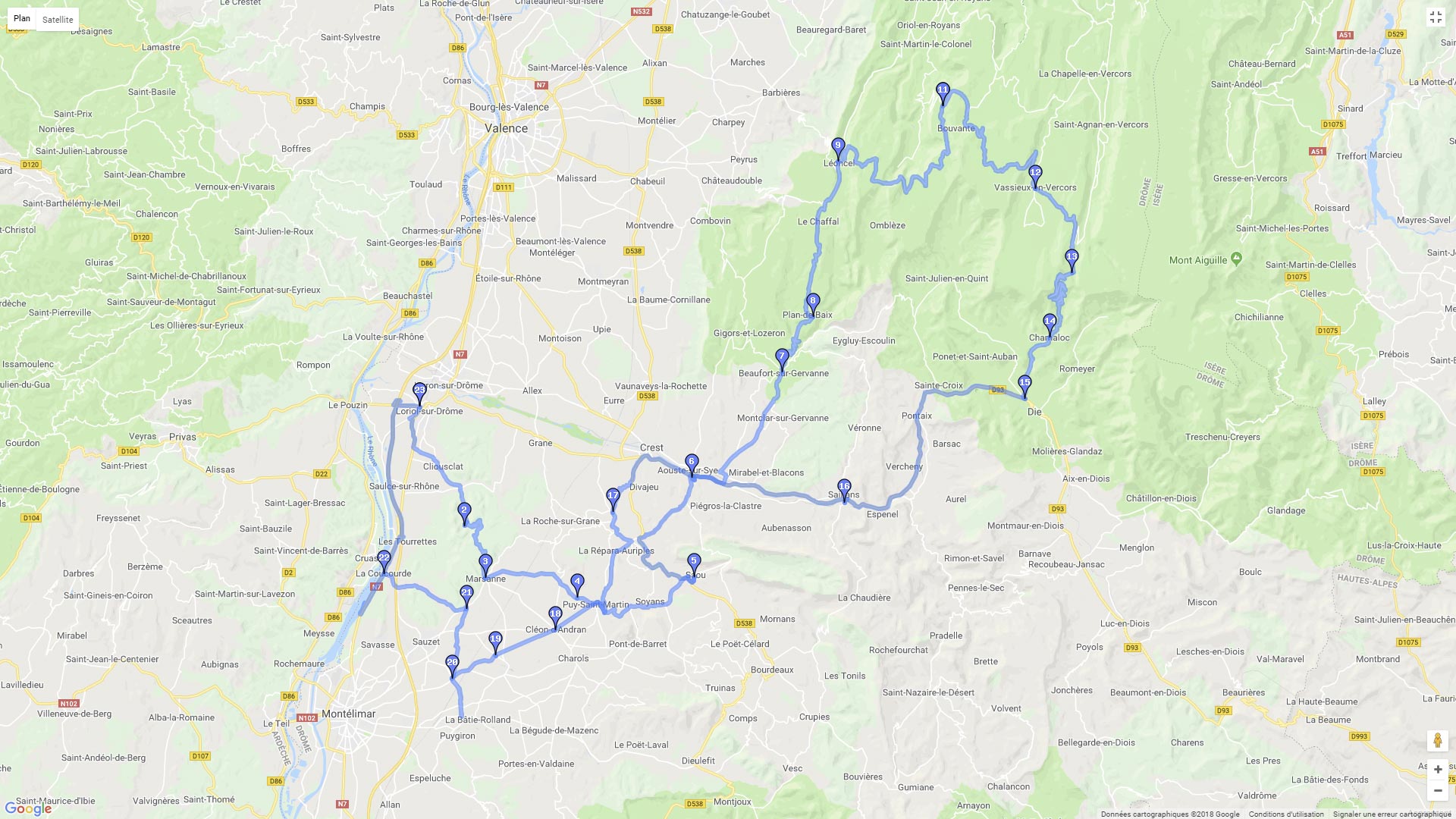 Pour zoomer sur la carte et avoir plus de détails, connectez-vous ! Carte roadbook Vallée de la Drôme et Vercors