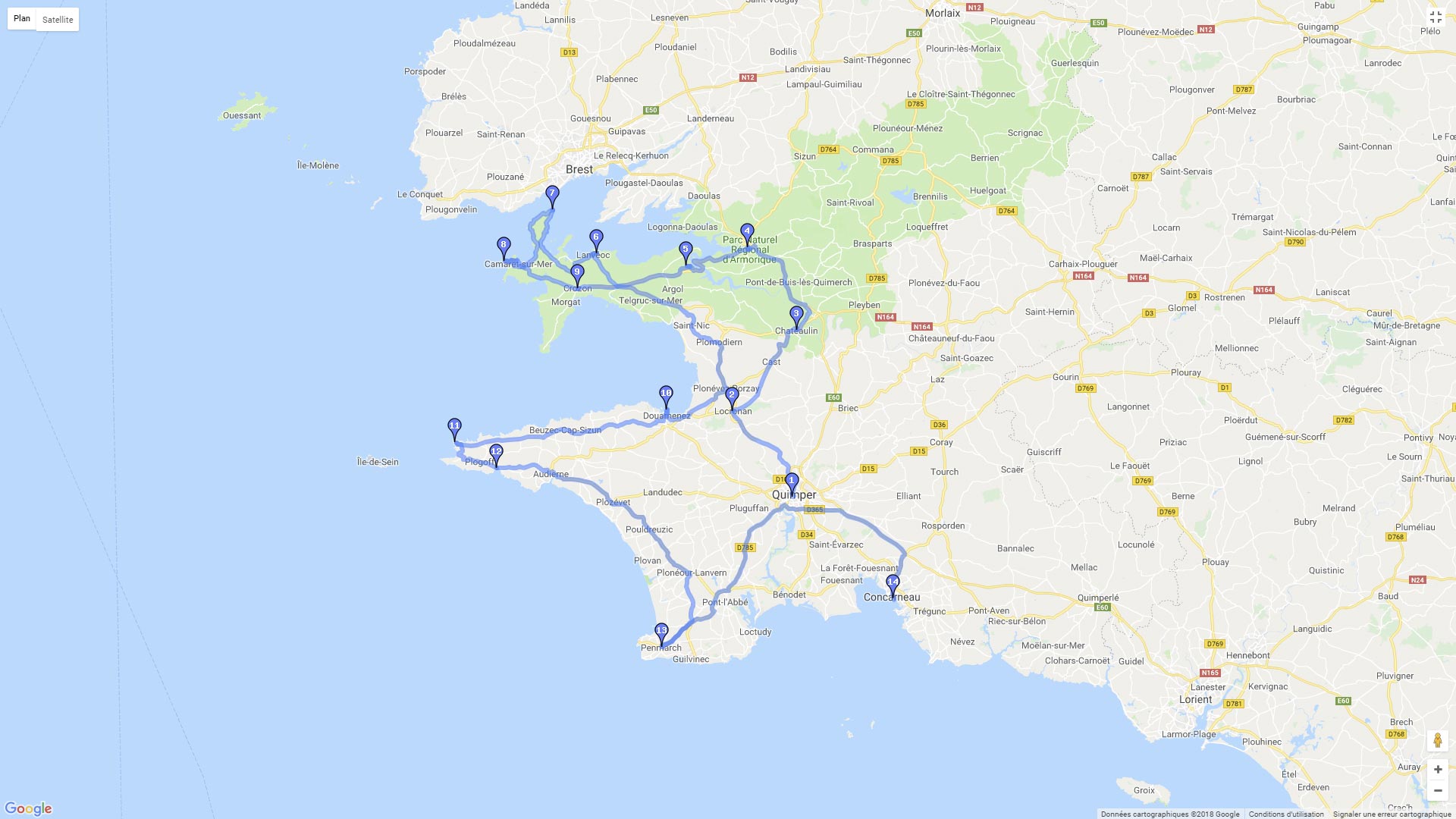 Pour zoomer sur la carte et avoir plus de détails, connectez-vous ! Carte roadbook Cornouailles