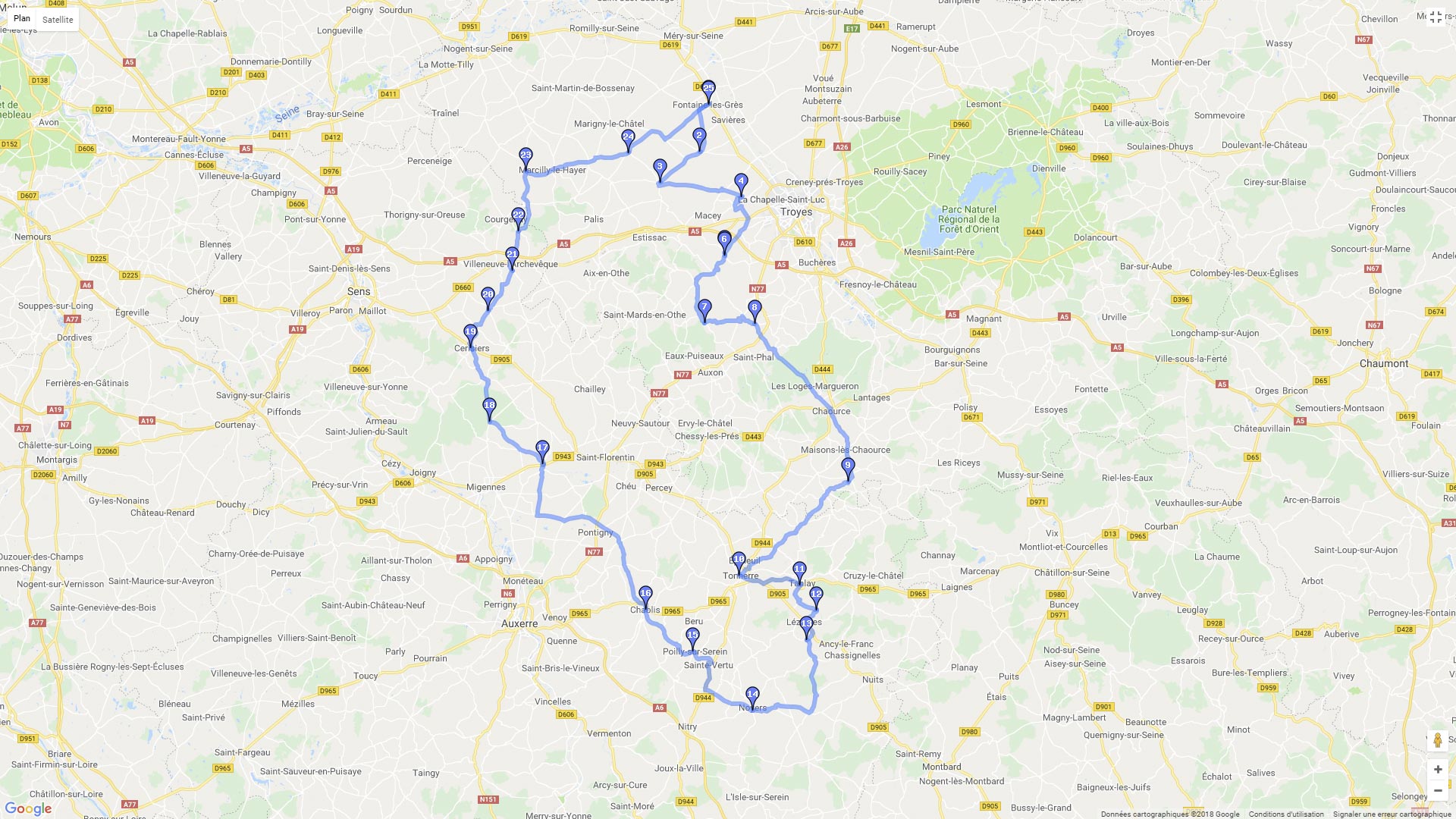 Pour zoomer sur la carte et avoir plus de détails, connectez-vous ! Carte roadbook Balade icaunaise