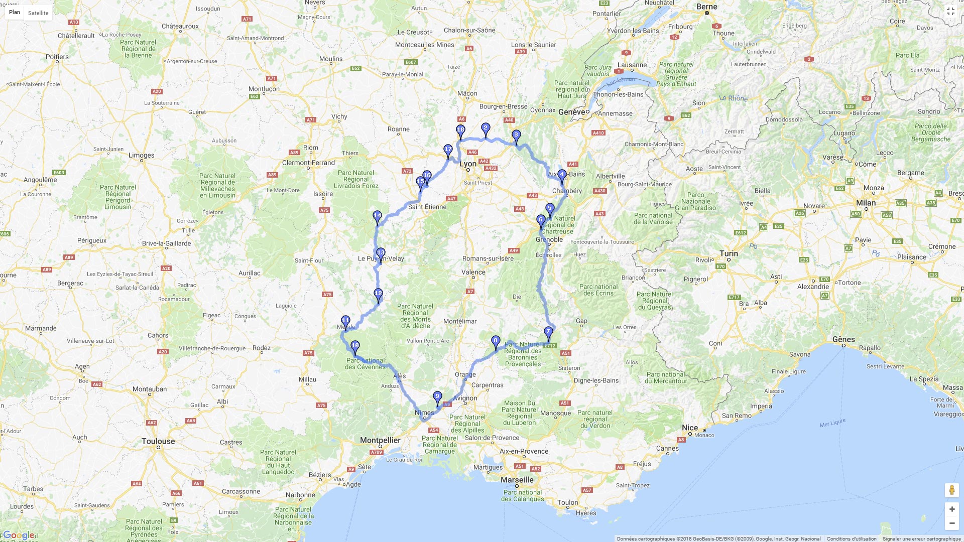 Pour zoomer sur la carte et avoir plus de détails, connectez-vous ! Carte roadbook Raid Nîmes Lyon
