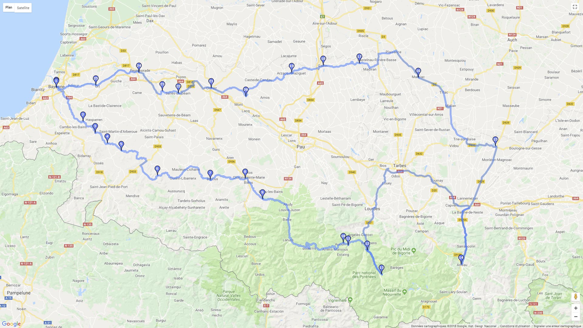 Pour zoomer sur la carte et avoir plus de détails, connectez-vous ! Carte roadbook Parc national des Pyrénées
