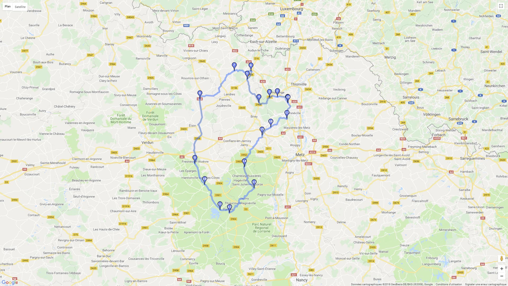 Pour zoomer sur la carte et avoir plus de détails, connectez-vous ! Carte roadbook Route de Madine
