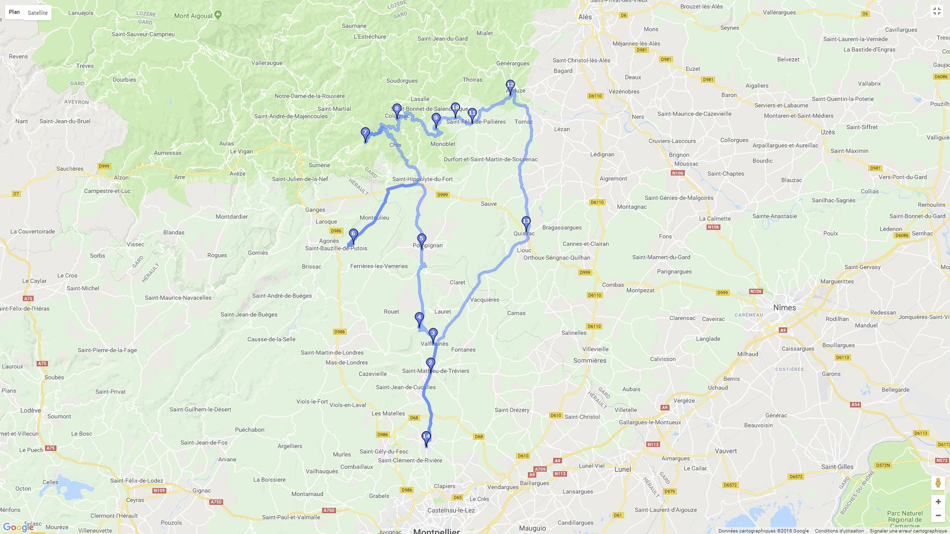 Pour zoomer sur la carte et avoir plus de détails, connectez-vous ! Carte roadbook Cévennes