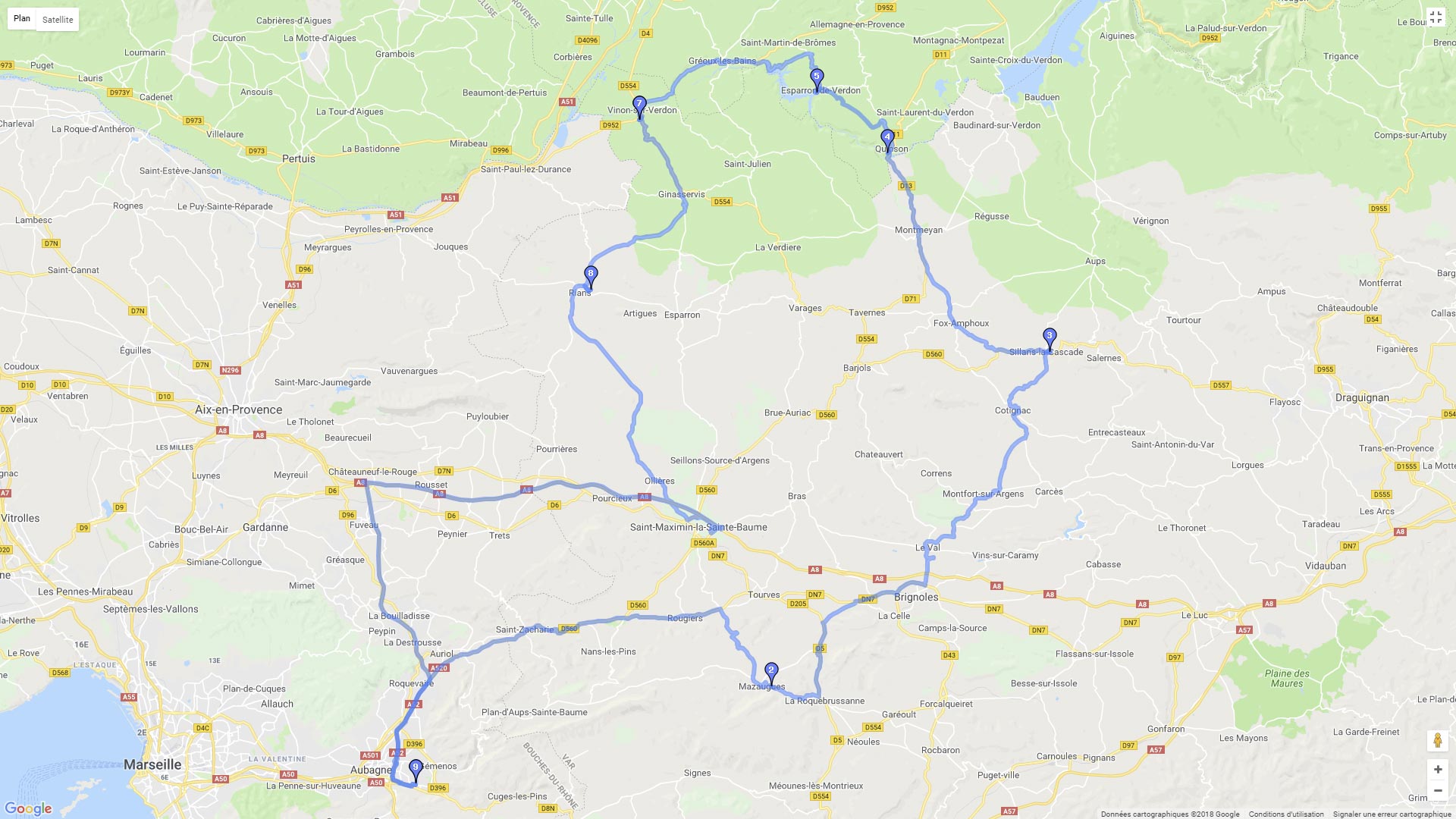 Pour zoomer sur la carte et avoir plus de détails, connectez-vous ! Carte roadbook Aubagne Quison Esparon