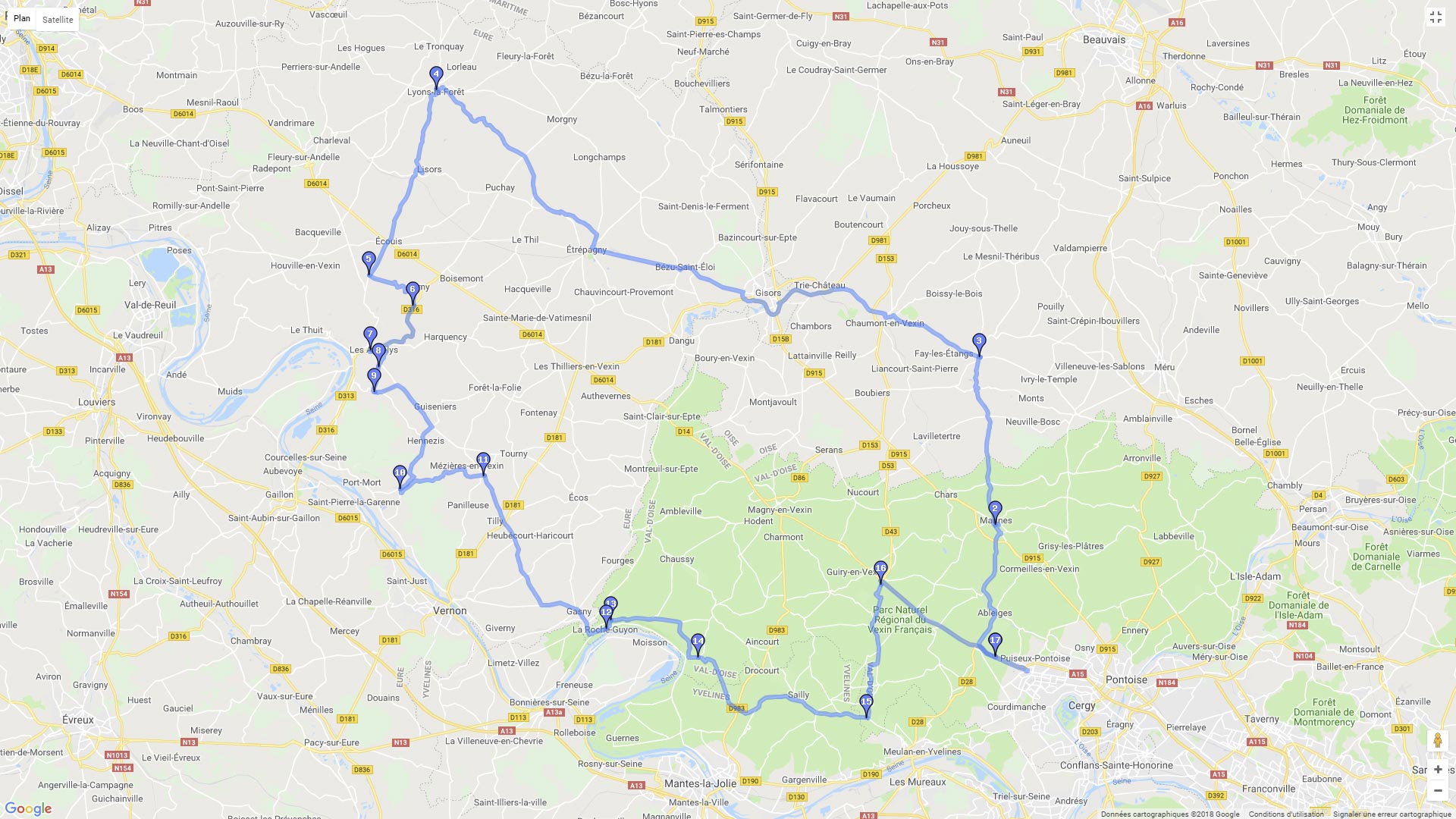 Pour zoomer sur la carte et avoir plus de détails, connectez-vous ! Carte roadbook Grand Vexin