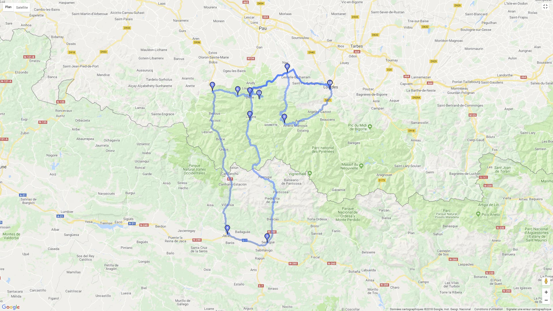Pour zoomer sur la carte et avoir plus de détails, connectez-vous ! Carte roadbook Les Pyrénées occidentales par les cols