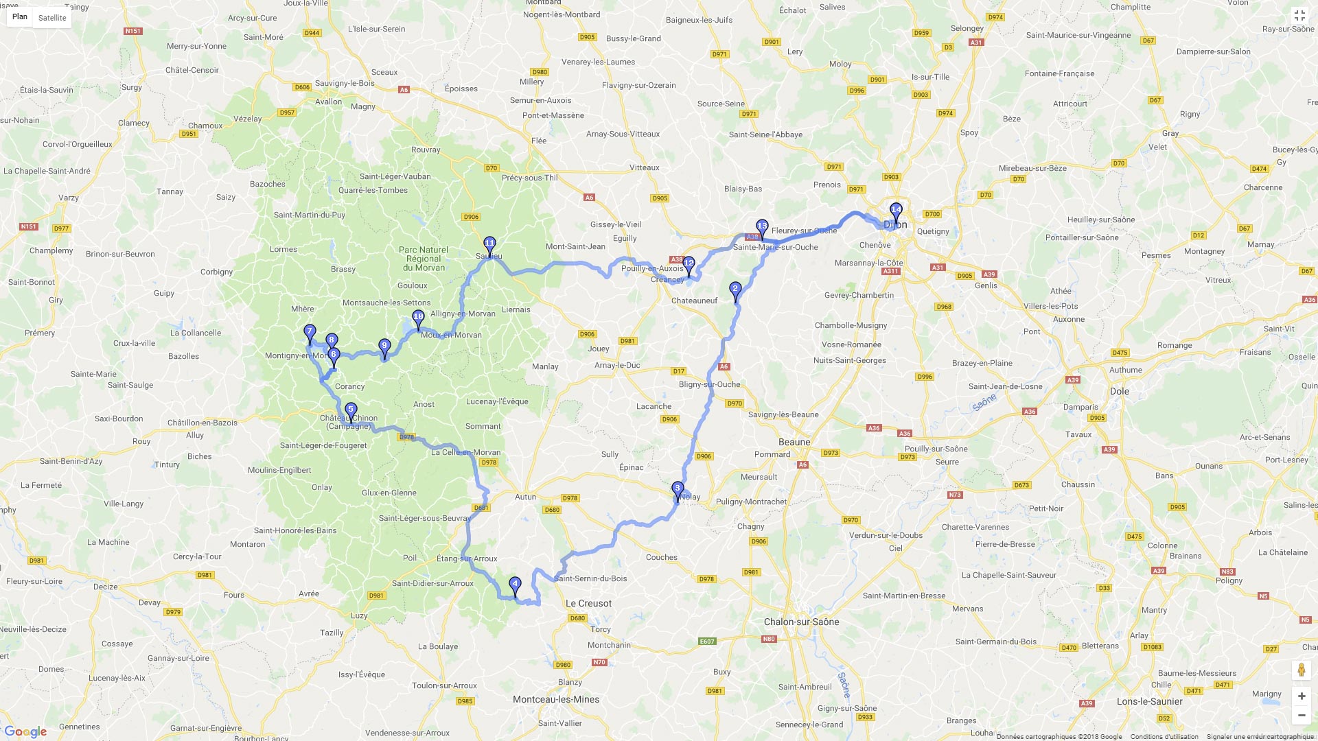 Pour zoomer sur la carte et avoir plus de détails, connectez-vous ! Carte roadbook Le Morvan 2