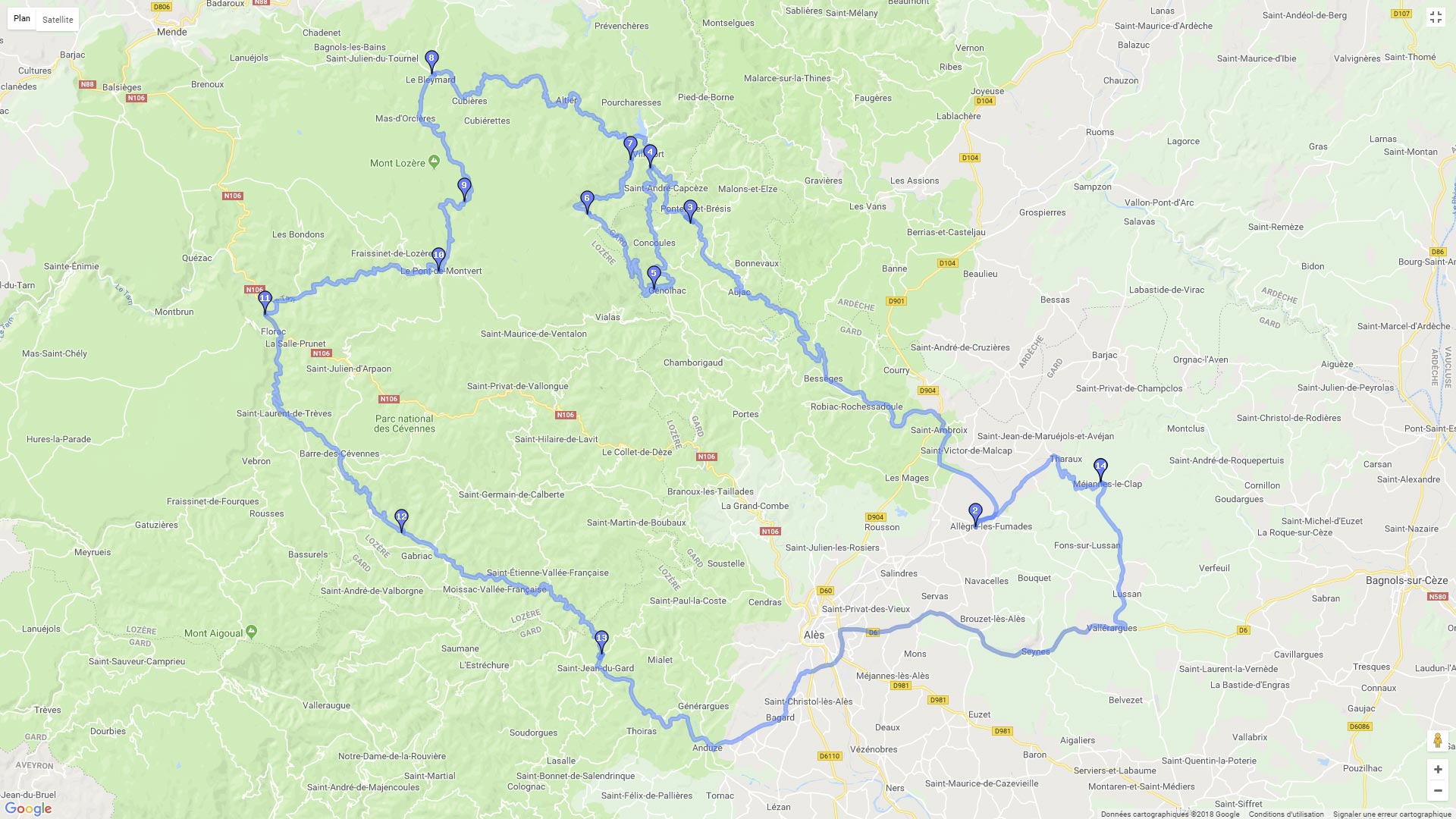 Pour zoomer sur la carte et avoir plus de détails, connectez-vous ! Carte roadbook Mont Lozère